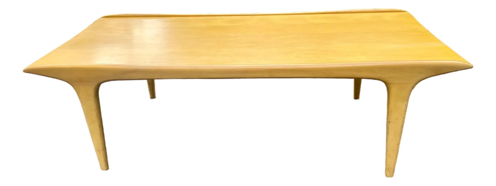 Heywood Wakefield Cocktail Table From the 1950's: Offered is a midcentury modern Heywood Wakefield cocktail table. This is model M1580, only made by Heywood Wakefield from 1956 to 1958. It is in the wheat finish. The table features stylish saber
