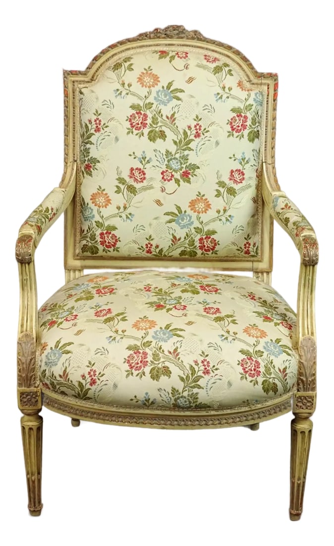 1930s French Louis XV Style Arm Chair With Stunning Foliate Upholstery (1 of 6)