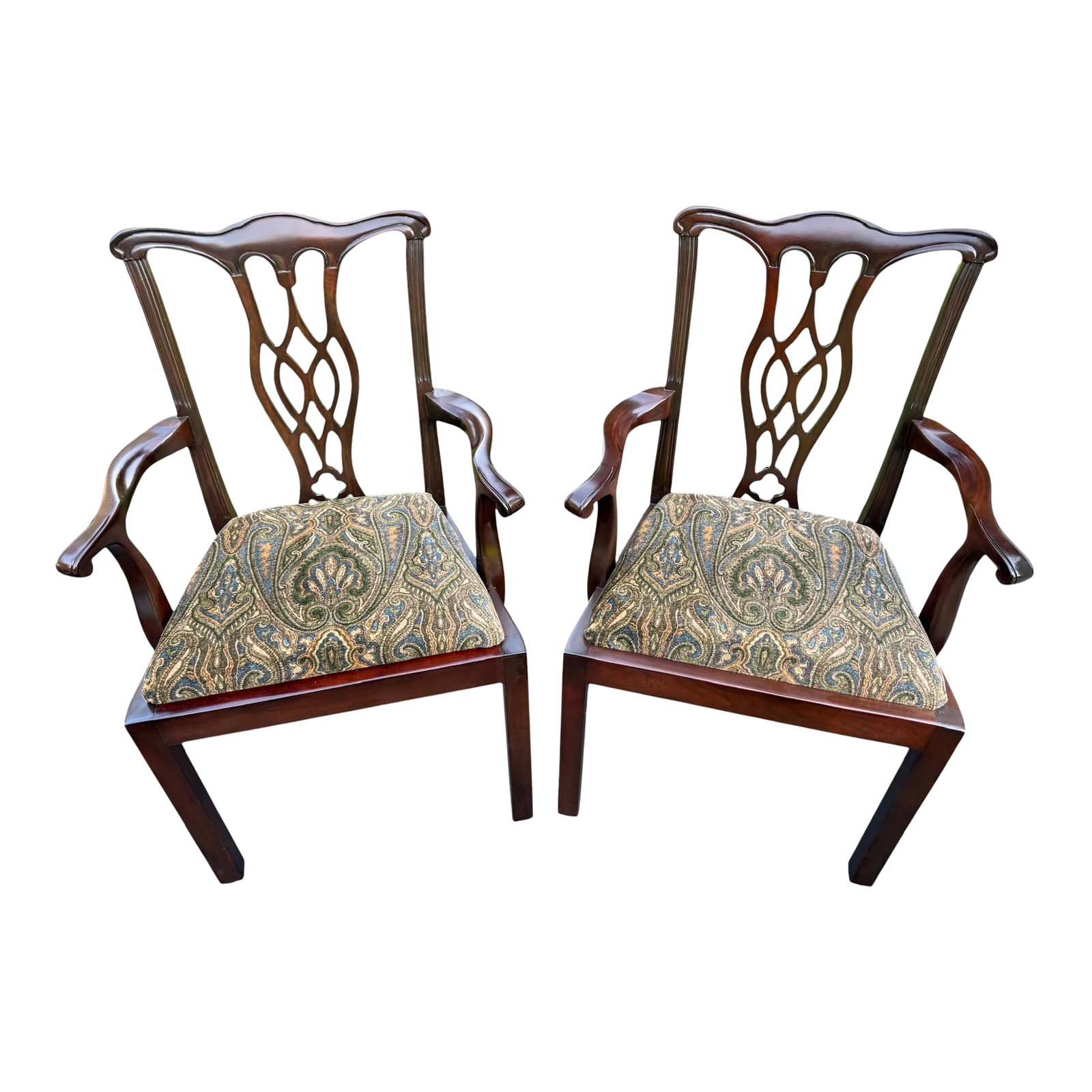 Late 20th Century Chippendale Style Side Chairs With Ralph Lauren Upholstery - A Pair (1 of 10)