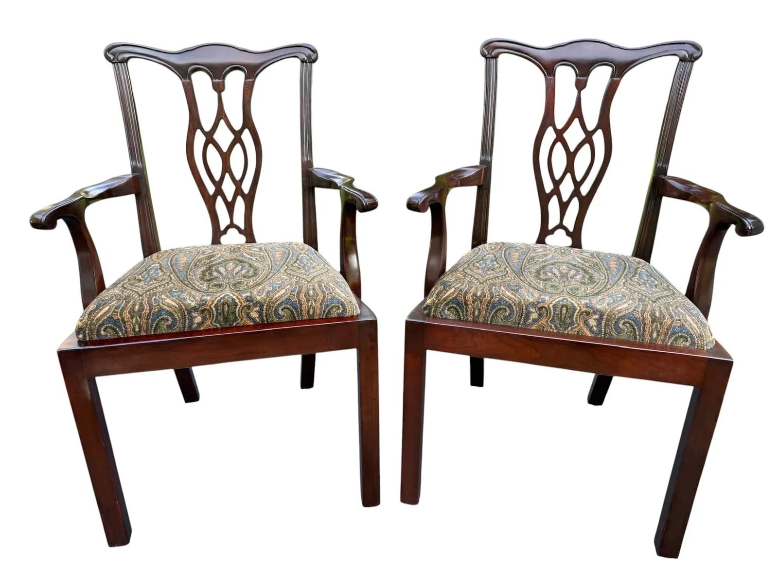 Late 20th Century Chippendale Style Side Chairs With Ralph Lauren Upholstery - A Pair - 2