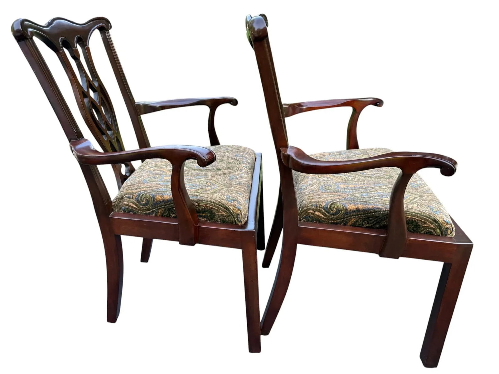 Late 20th Century Chippendale Style Side Chairs With Ralph Lauren Upholstery - A Pair - 3