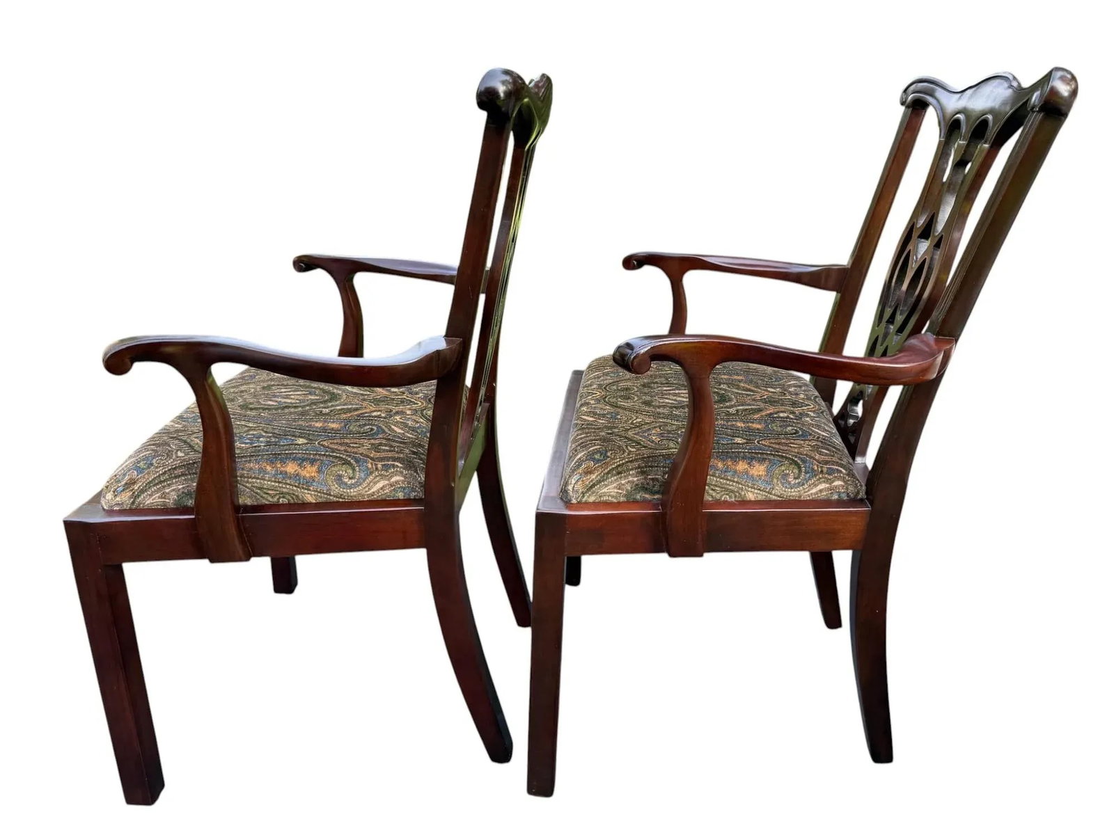 Late 20th Century Chippendale Style Side Chairs With Ralph Lauren Upholstery - A Pair - 4