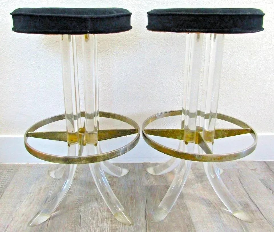 Pair of Hollywood Regency Lucite and Chrome Swivel Stools by Hill Manufacturing - 2