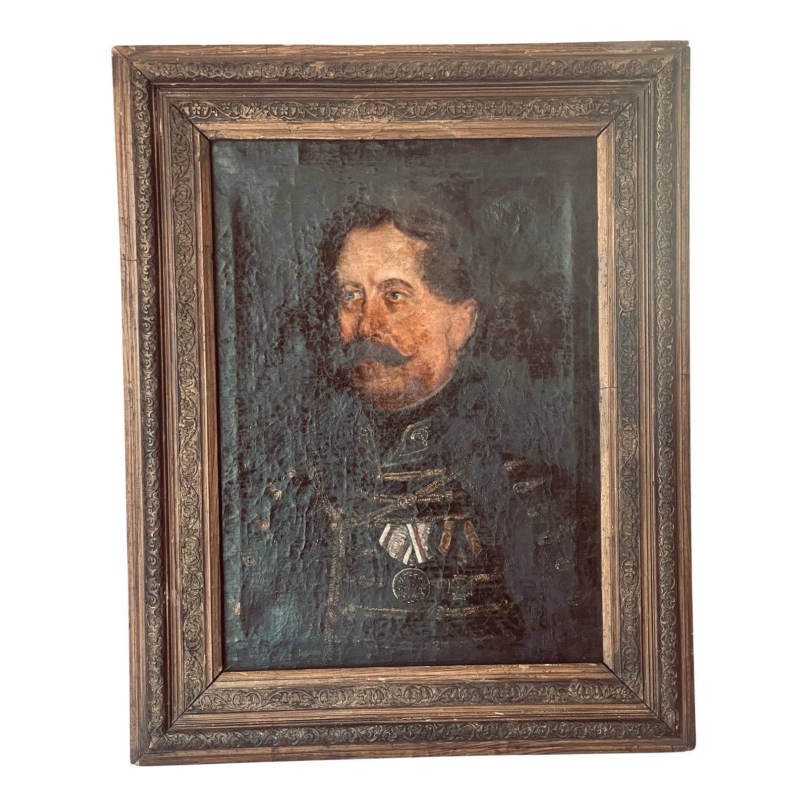 19 Th C Antique Austrian Military Portrait Framed Dark Academia Ia: Antique mid 19 th c Austrian Imperial Army Portrait of. Military dignitary. Oil on canvas, with age related cracquellure and some restoration signs verso. Framed in a slightly distressed frame. Verso