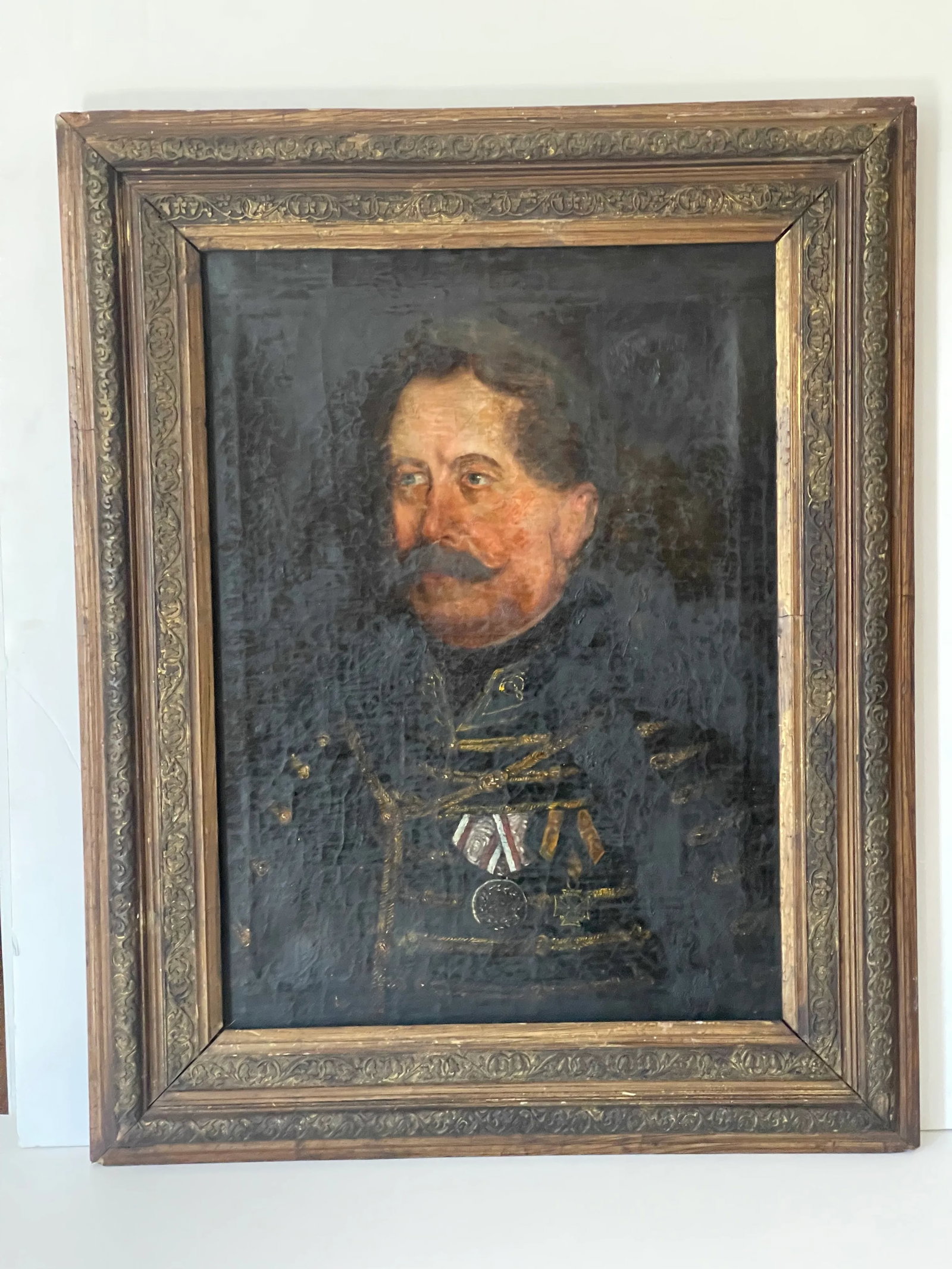 19 Th C Antique Austrian Military Portrait Framed Dark Academia Ia - 2