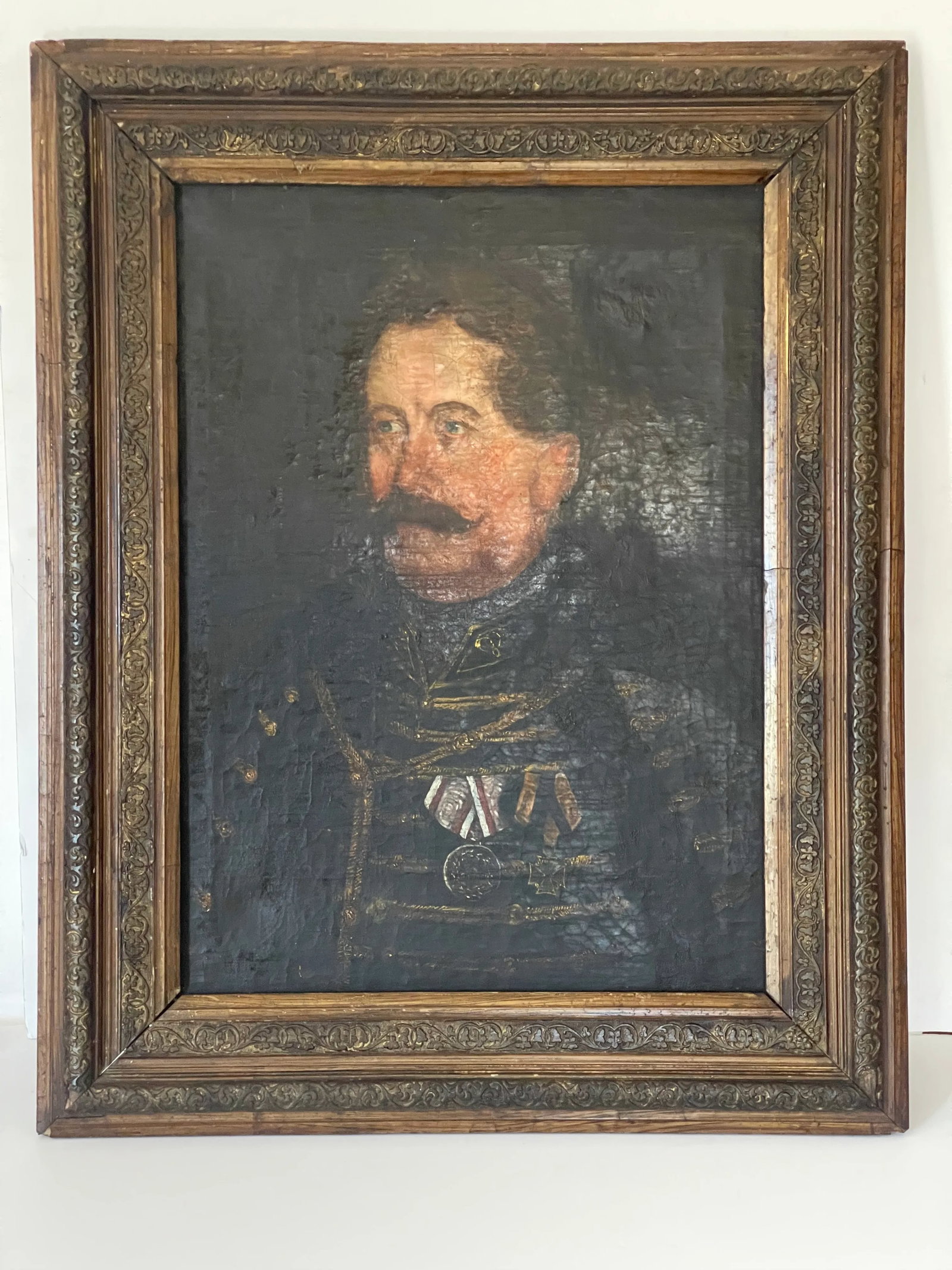 19 Th C Antique Austrian Military Portrait Framed Dark Academia Ia - 3