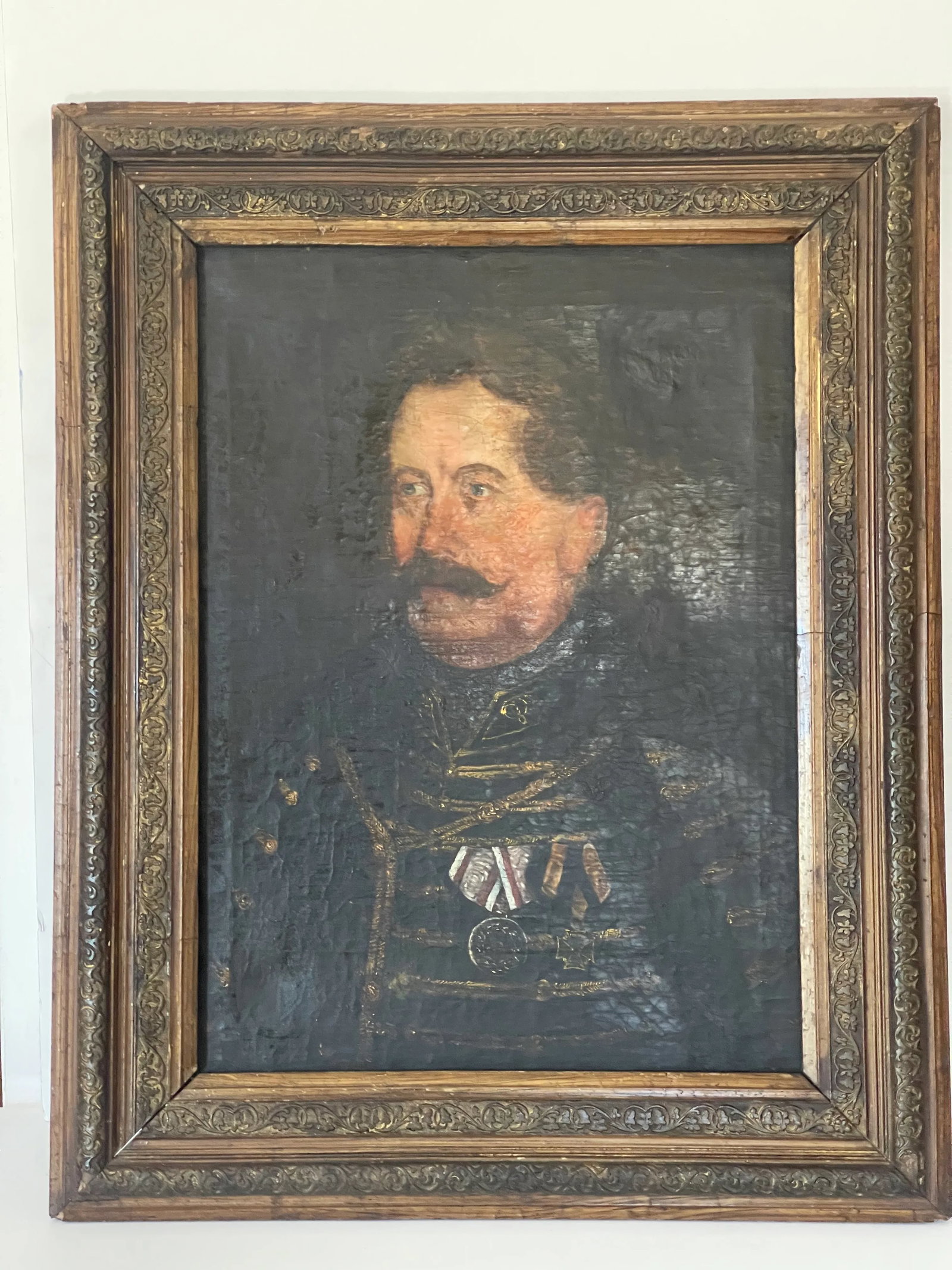 19 Th C Antique Austrian Military Portrait Framed Dark Academia Ia - 5