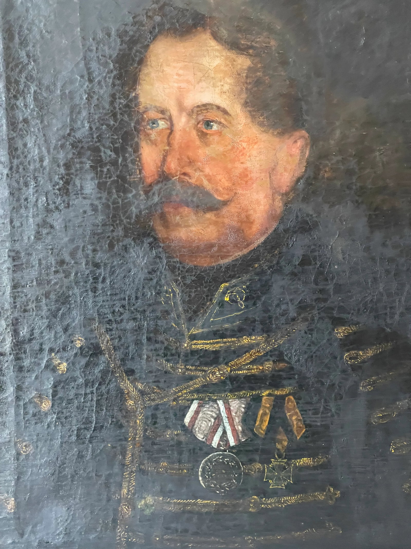 19 Th C Antique Austrian Military Portrait Framed Dark Academia Ia - 8