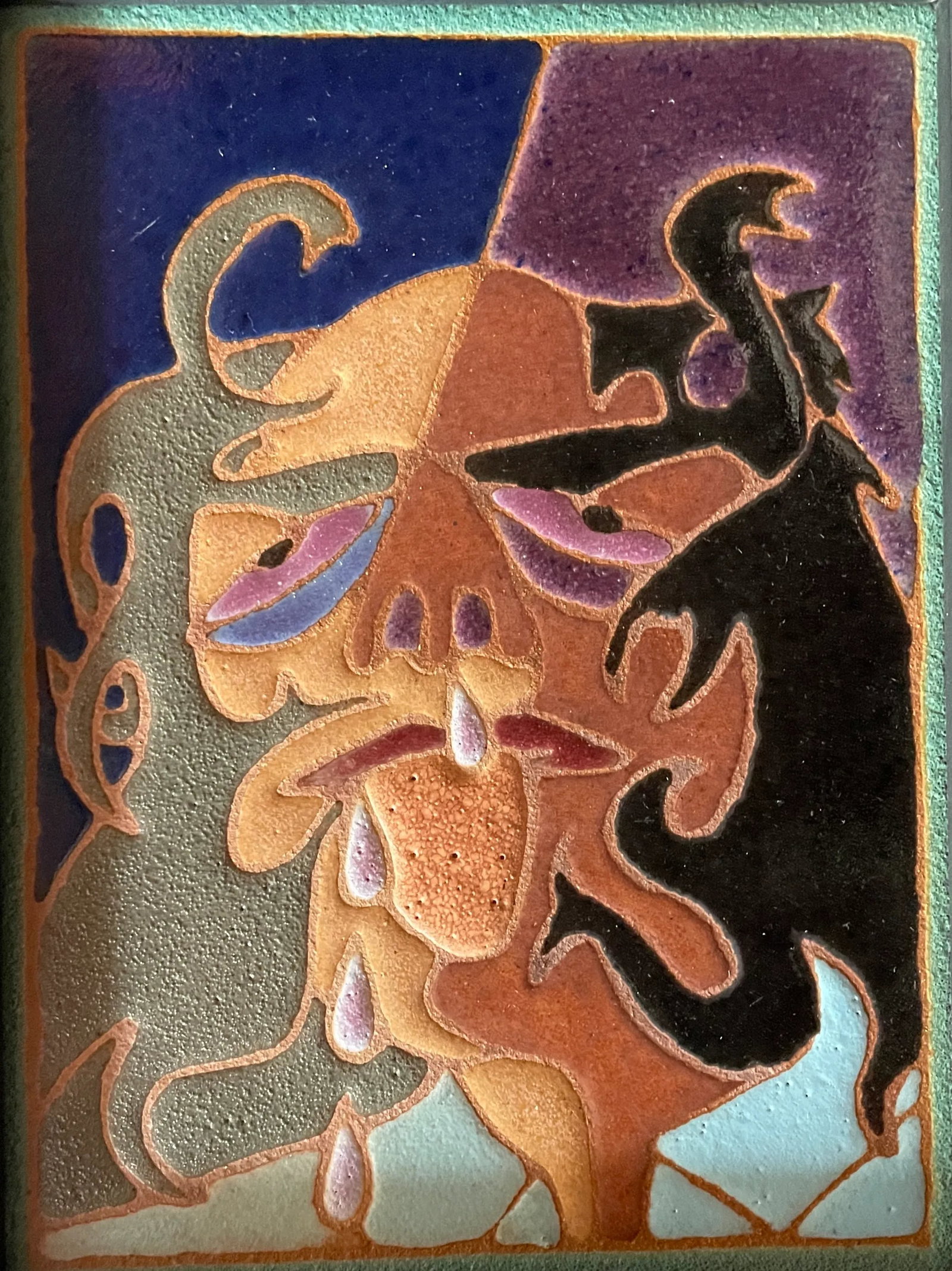 1990s "His Hangover" and "Her Hangover" Ceramic Mosaics by Muralist Guillermo Wagner Granizo- Set of - 2
