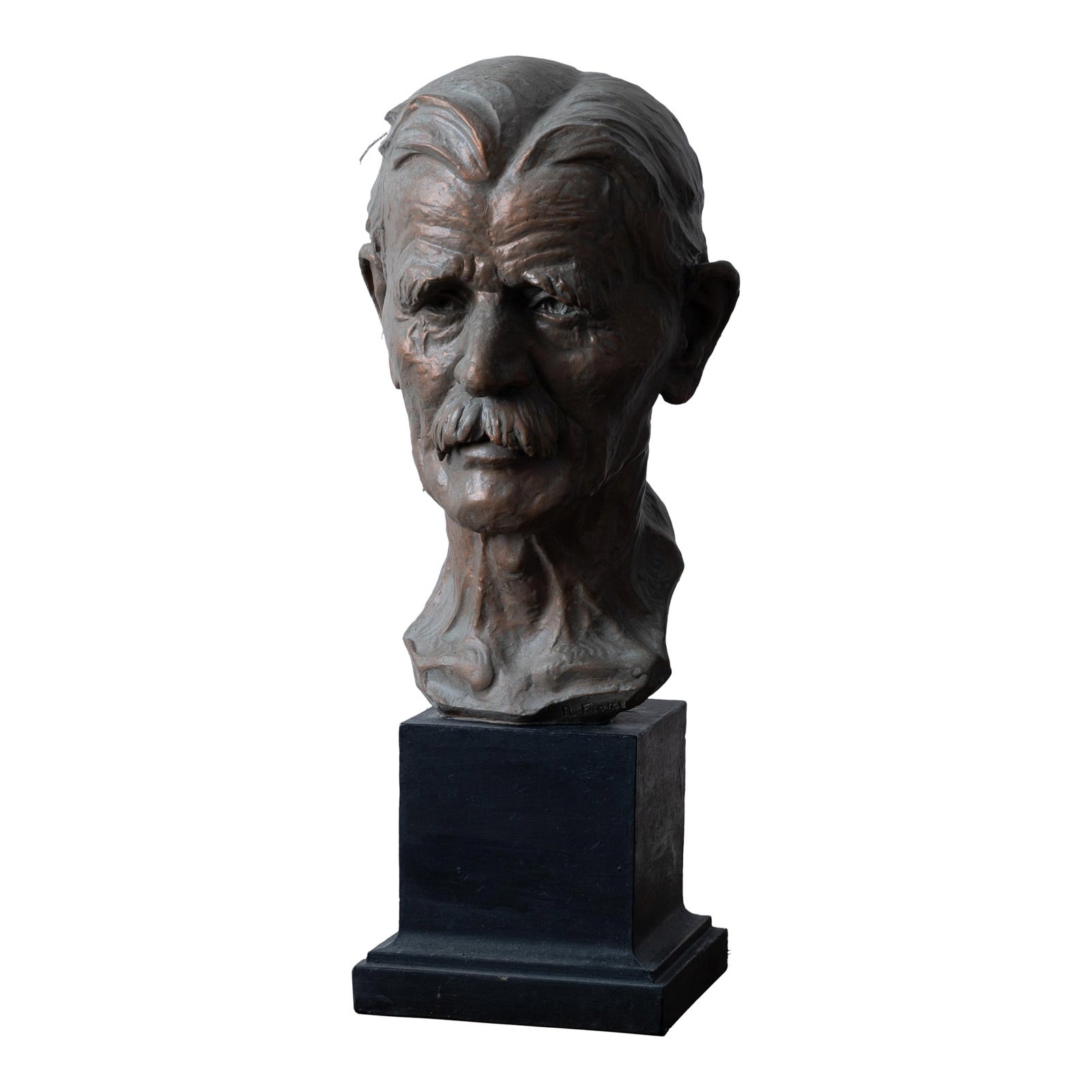 A Gentleman Portrait Bust by Rosario Russell Fiore: Rosario Russell Fiore (American, 1908-1994) A gentleman bronzed plaster portrait bust, 1930s. 8 inches wide by 9 1/2 inches deep by 19 1/2 inches tall Rosario R. Fiore was a prominent American sculpto