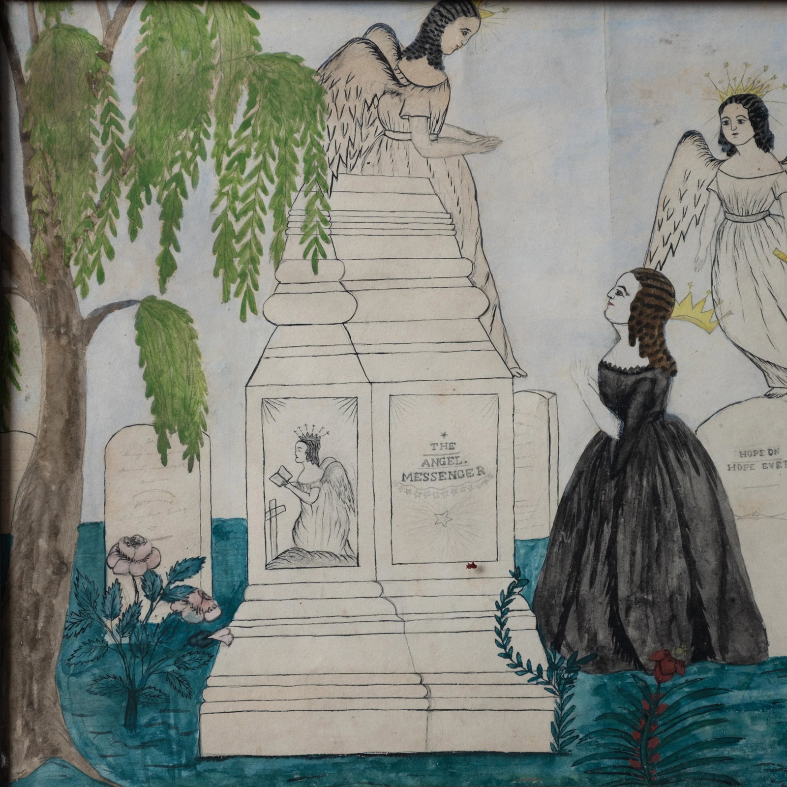 New England Memorial Mourning Watercolor, c.1830 - 4