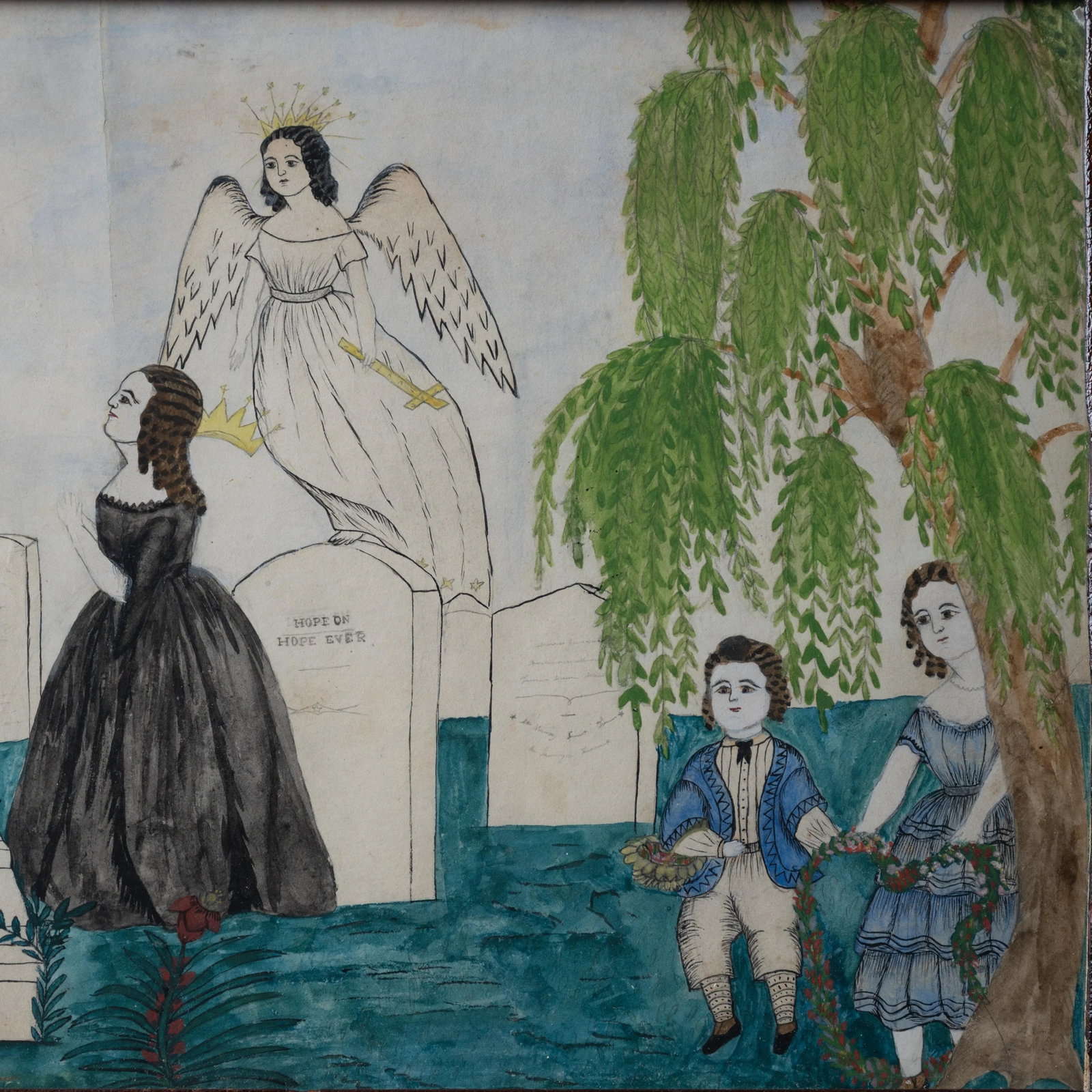 New England Memorial Mourning Watercolor, c.1830 - 5