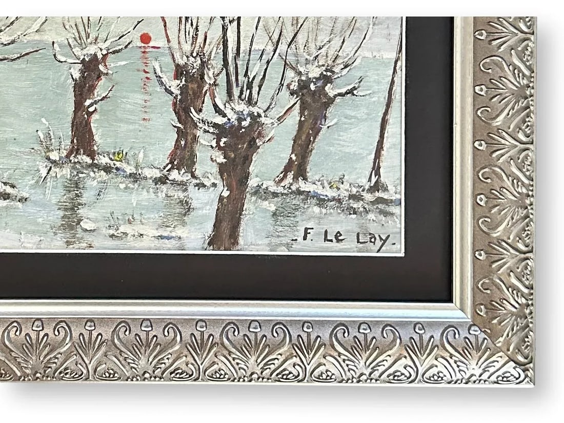 Antique French Winter Forest Painting - 3