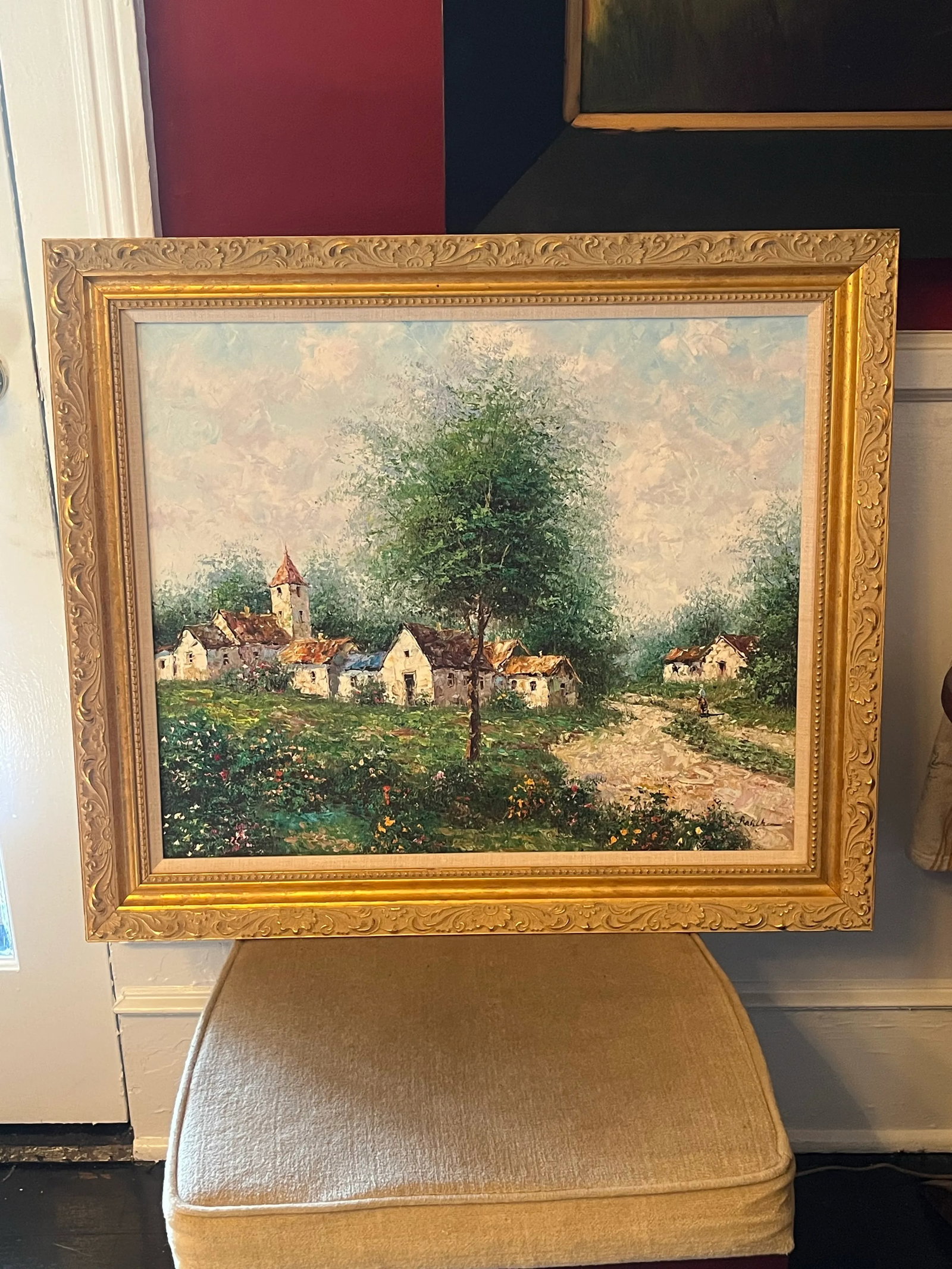 Mid-Century German Village Landscape - Signed Oil on Canvas by Theo Rauscher, C. 1957 - 3