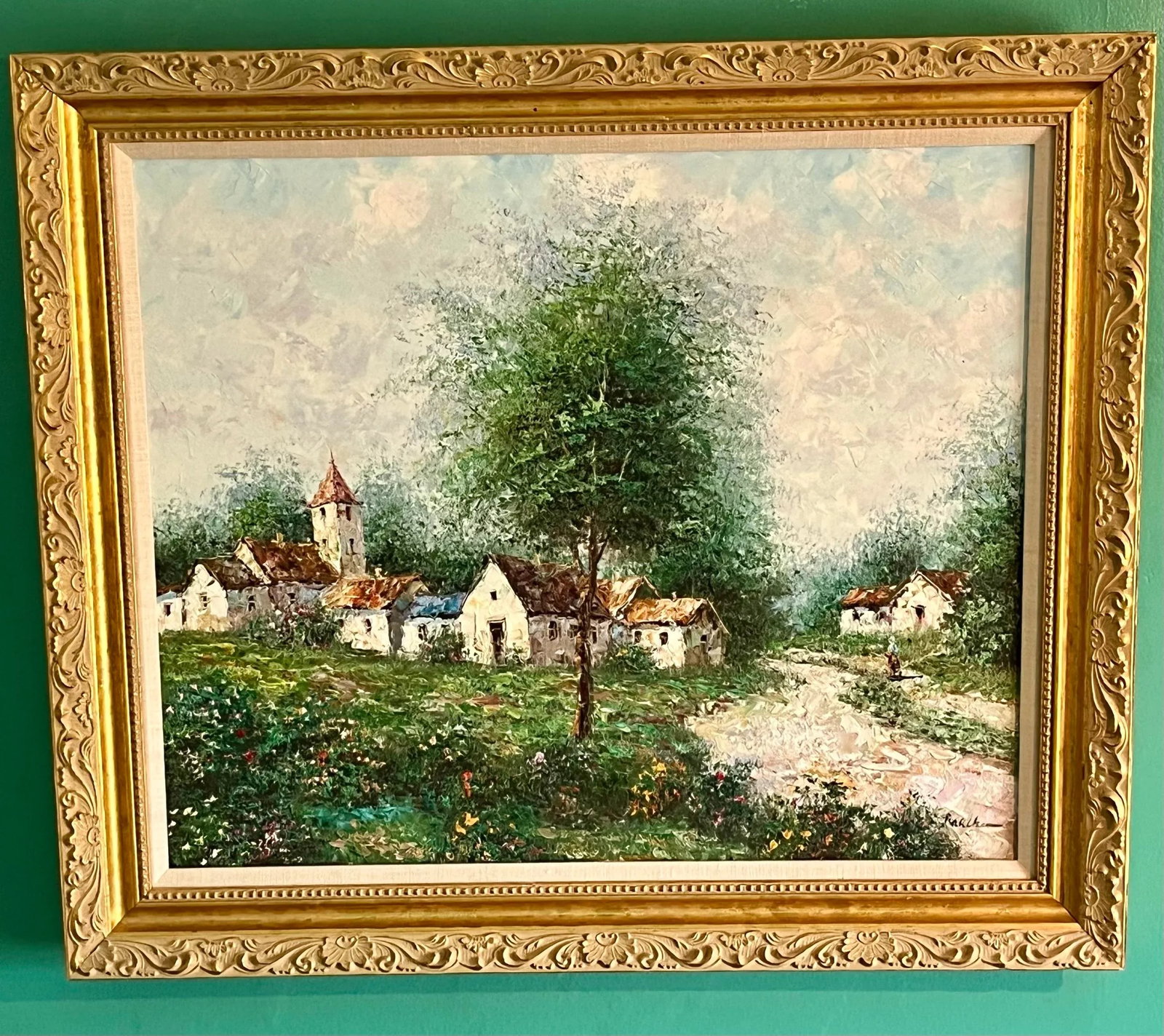 Mid-Century German Village Landscape - Signed Oil on Canvas by Theo Rauscher, C. 1957 - 4