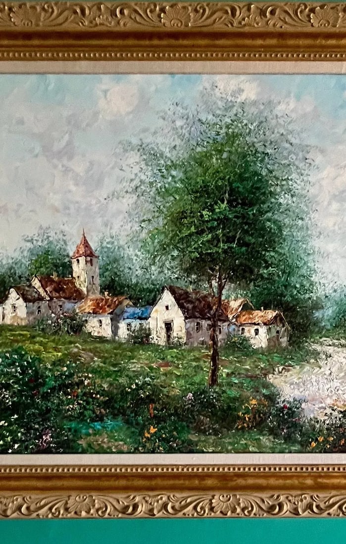 Mid-Century German Village Landscape - Signed Oil on Canvas by Theo Rauscher, C. 1957 - 6