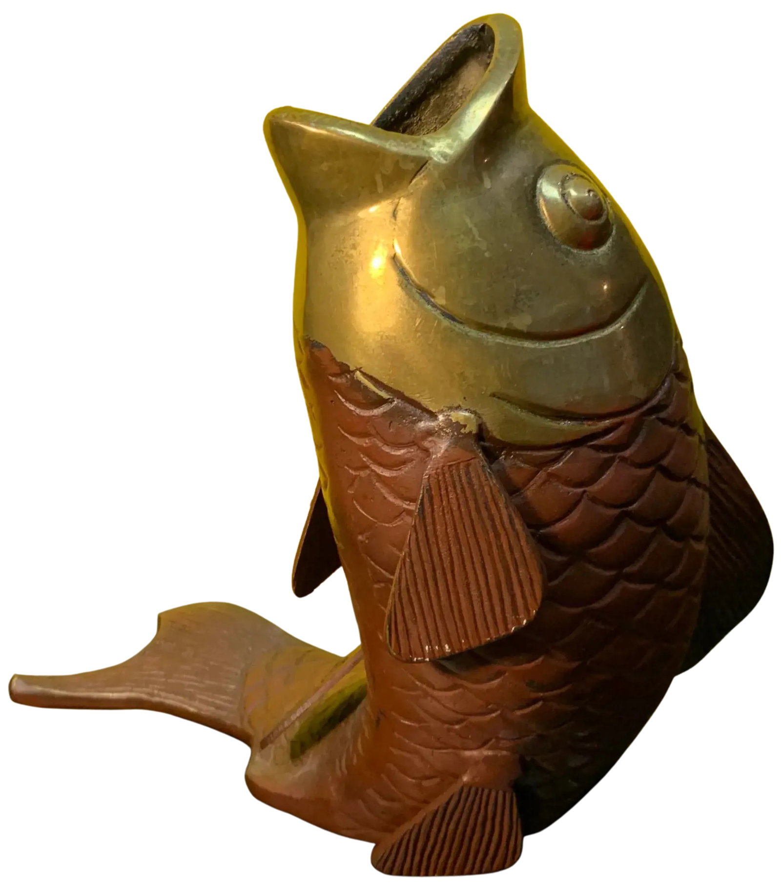 MidCentury Brass Maroon Enamel Coy Sculpture - 3