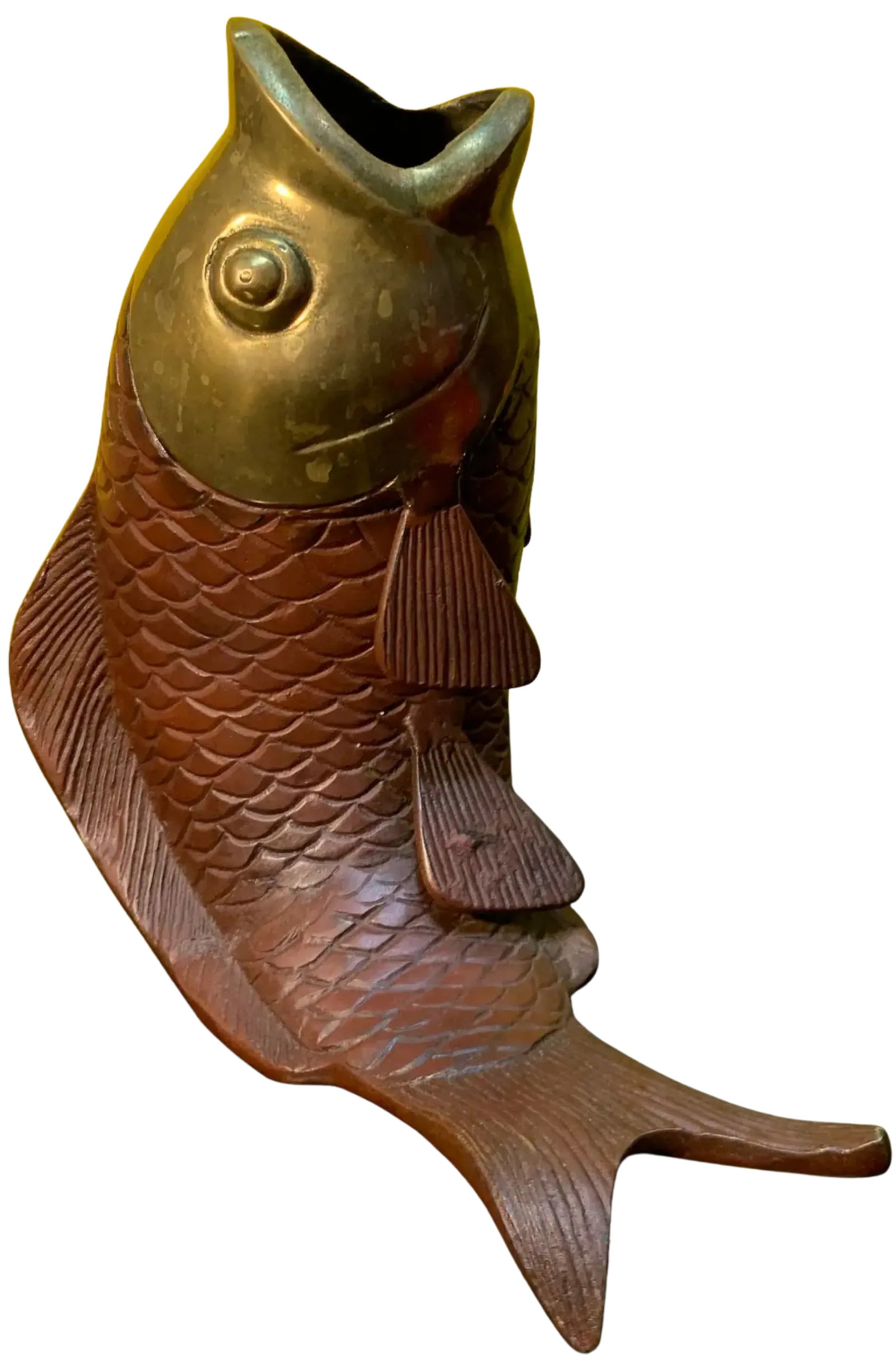 MidCentury Brass Maroon Enamel Coy Sculpture - 5