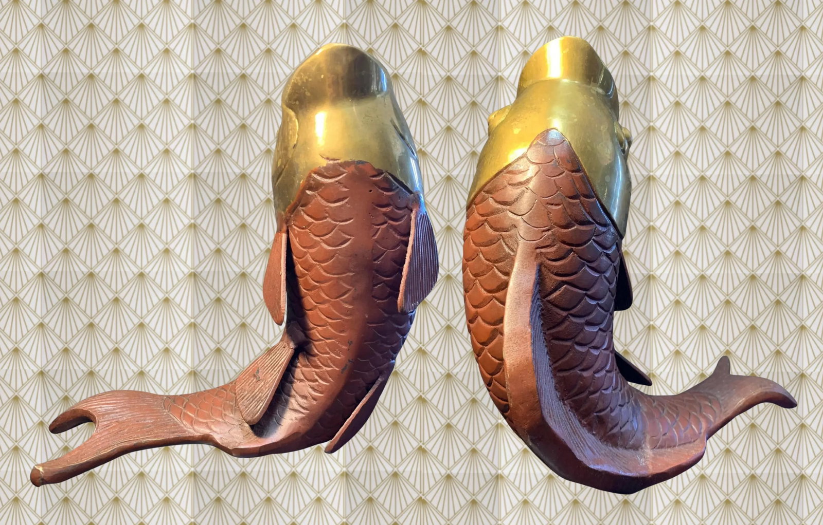 MidCentury Brass Maroon Enamel Coy Sculpture - 7