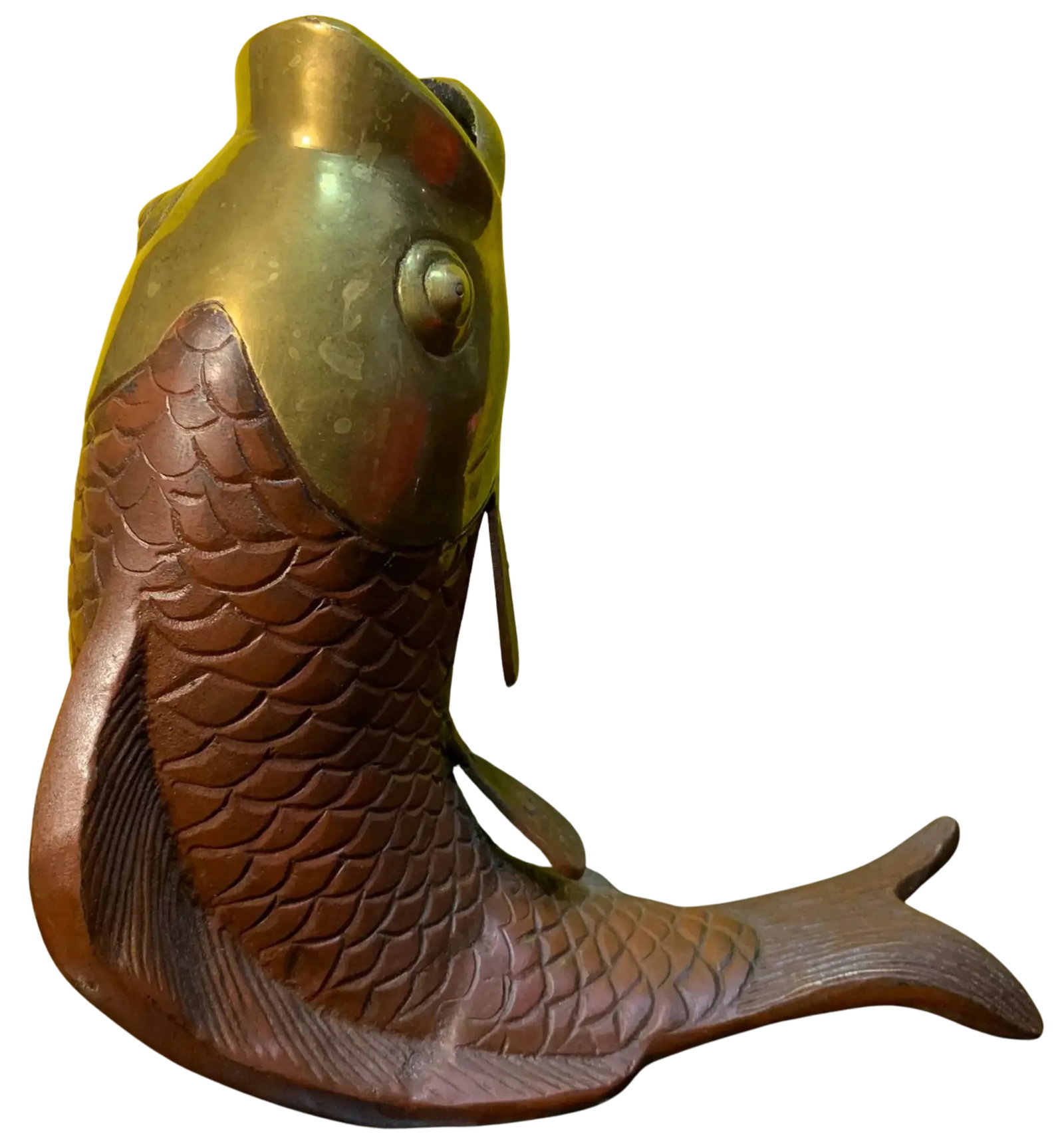 MidCentury Brass Maroon Enamel Coy Sculpture - 8