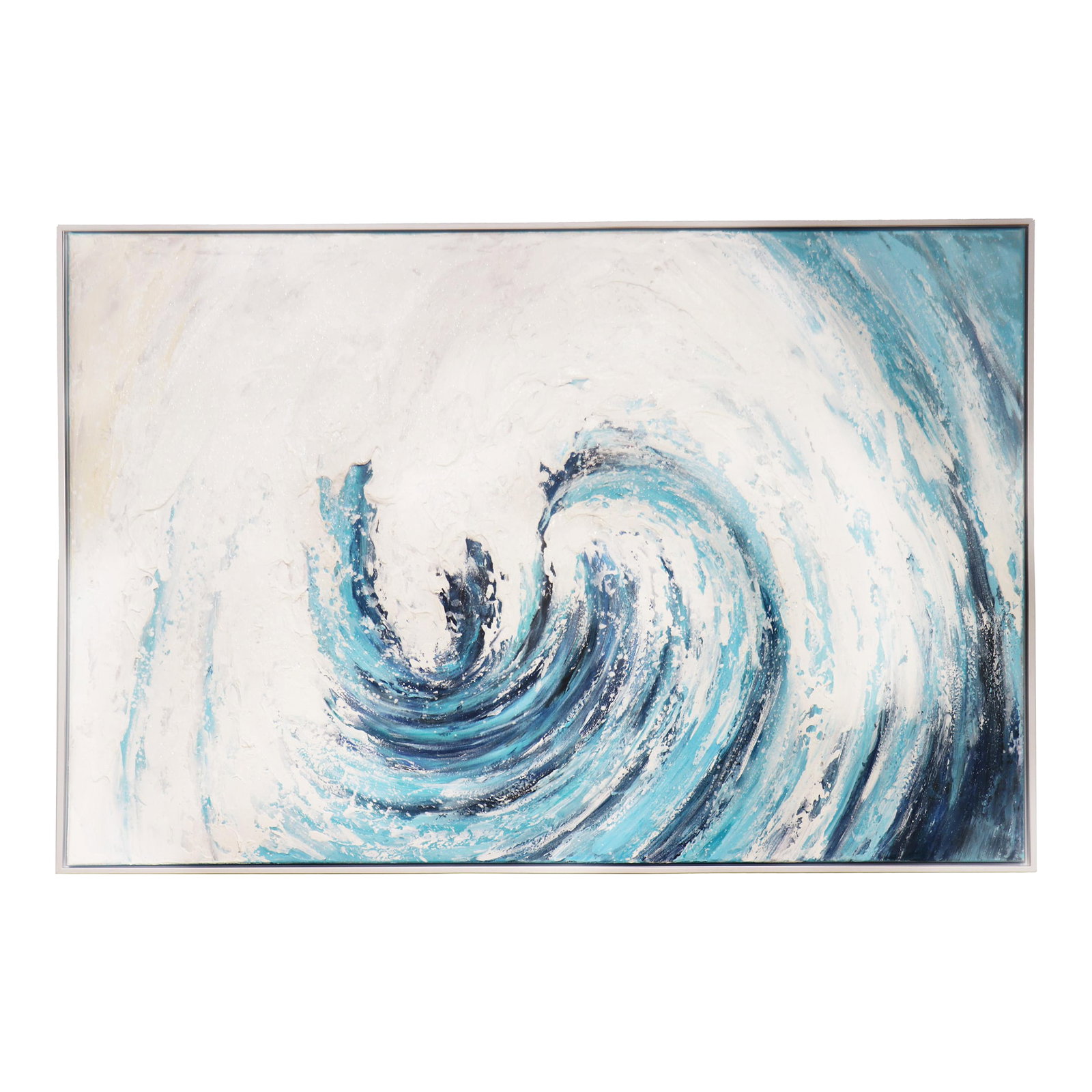 Pasargad Home Tidefall Hand-Painted Coastal Wave Oil Painting: This exquisite hand-painted oil and acrylic painting captures the delicate beauty and quiet complexity of a tidefall. Rich in texture and depth, the artwork evokes the shimmer of water, scattered