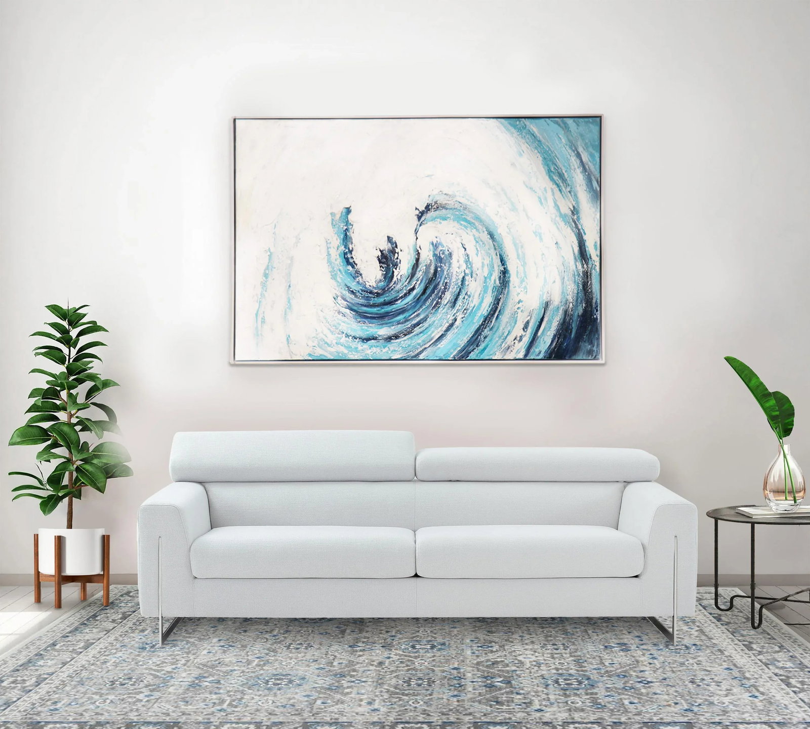 Pasargad Home Tidefall Hand-Painted Coastal Wave Oil Painting - 5
