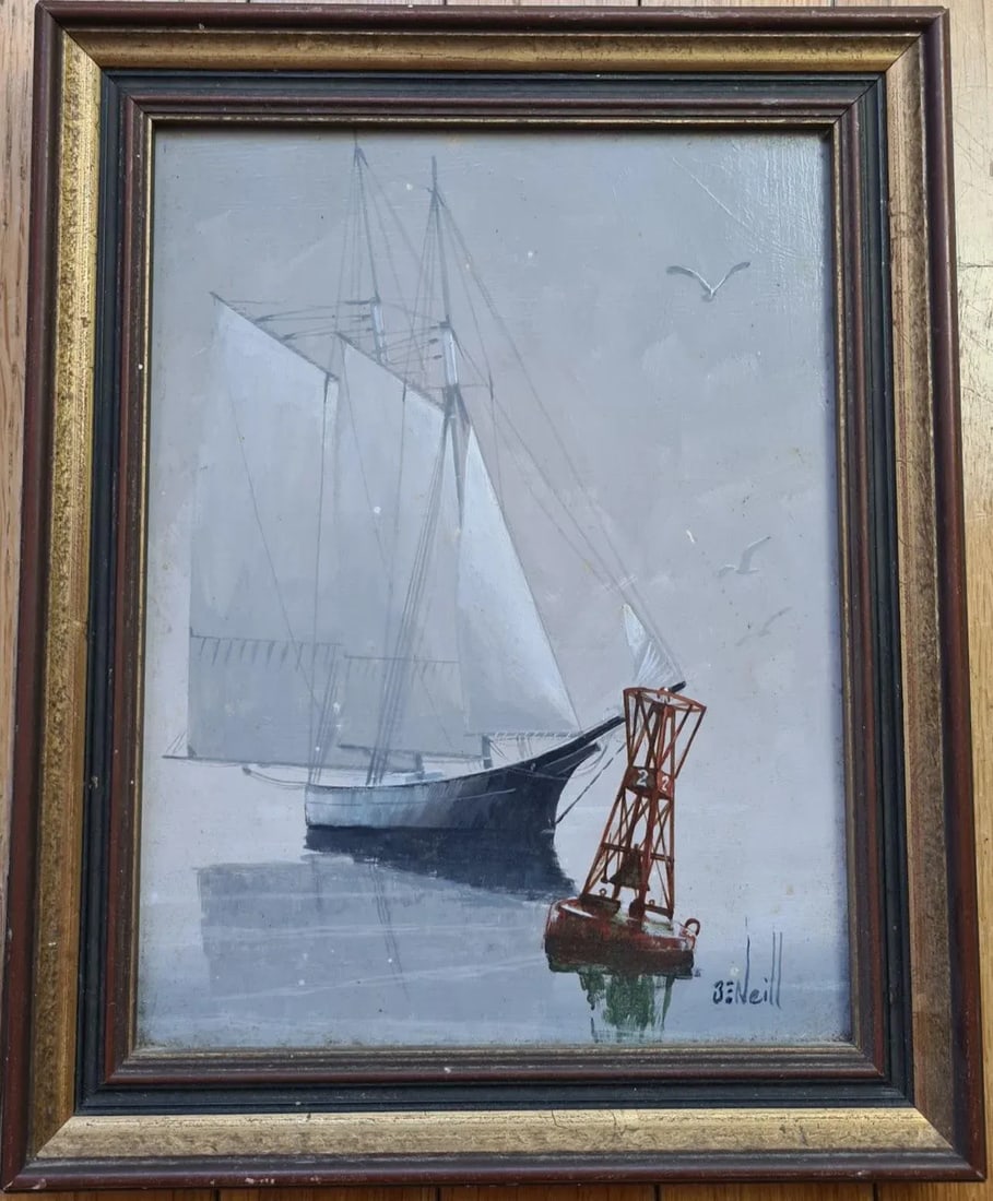 Original "Sailing" Oil on Board, Signed Ben E Neill (1914-2001 American) - 4