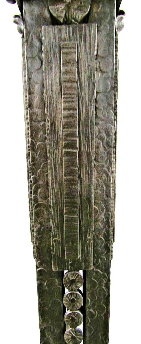 1930s French Art Deco Wrought Iron and Sculpted Frosted Glass Torchiere Floor Lamp Attributed to Ate - 9