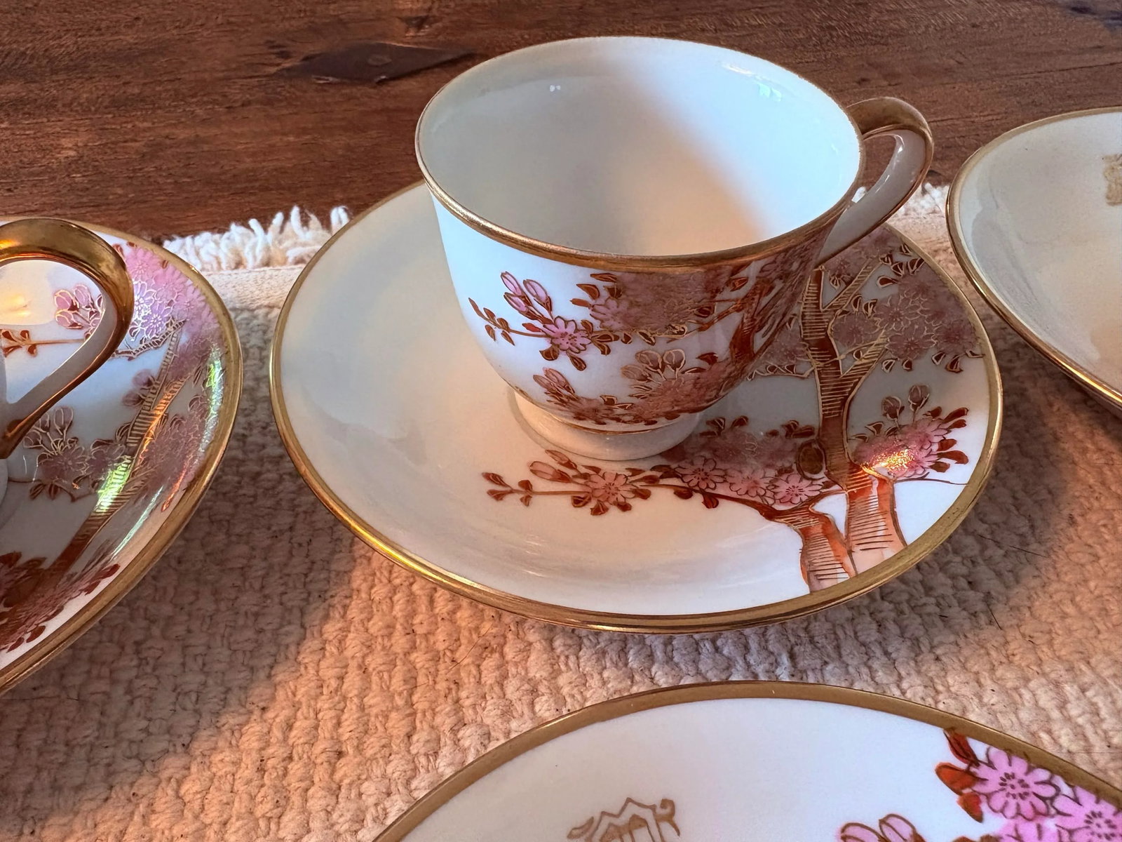 Vintage Dinnerware Set for 6 Featuring Hand Painted and Gilted Cherry Blossoms by Soko China - 36 Pi - 7