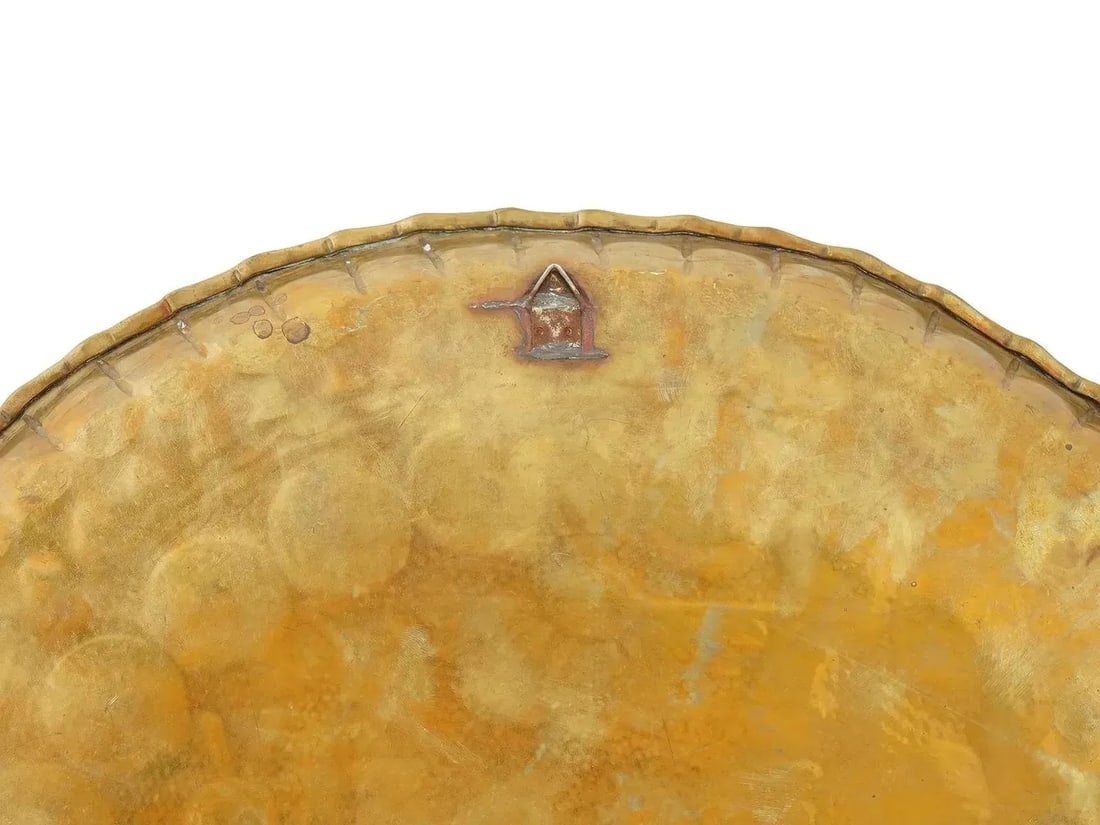 Antique Judaica Brass Tray Inlaid With Silver and Copper - 5