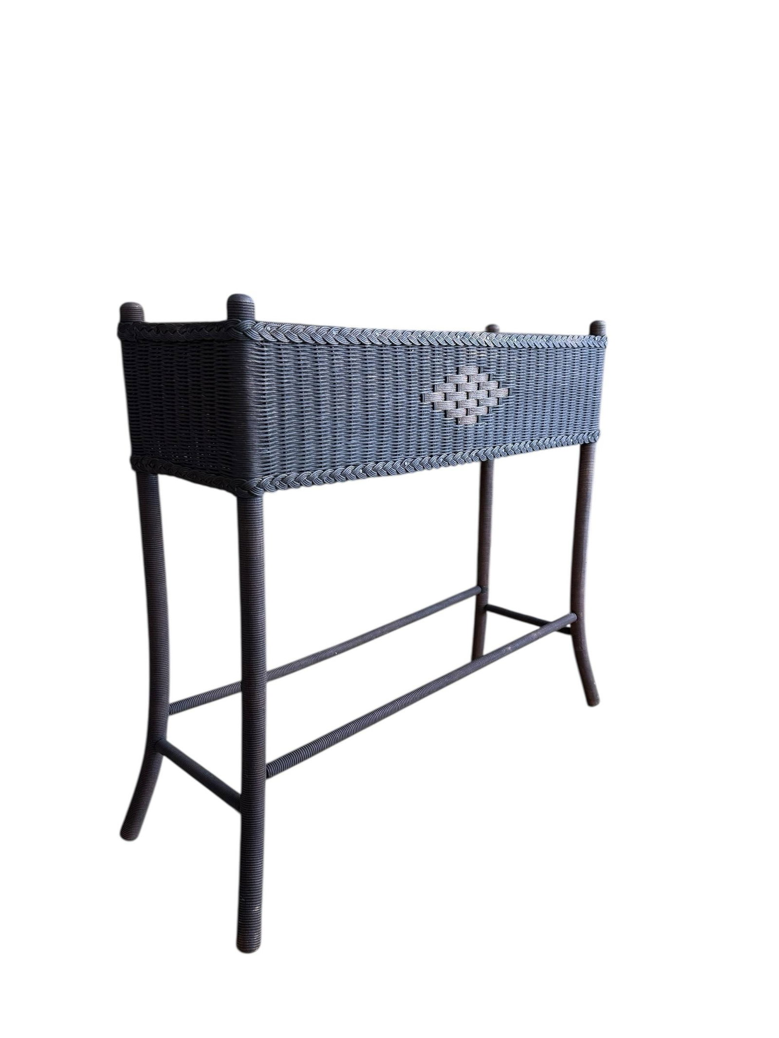 Antique Woven Hemp Plant Stand Wood Turned Spindle Legs - 5