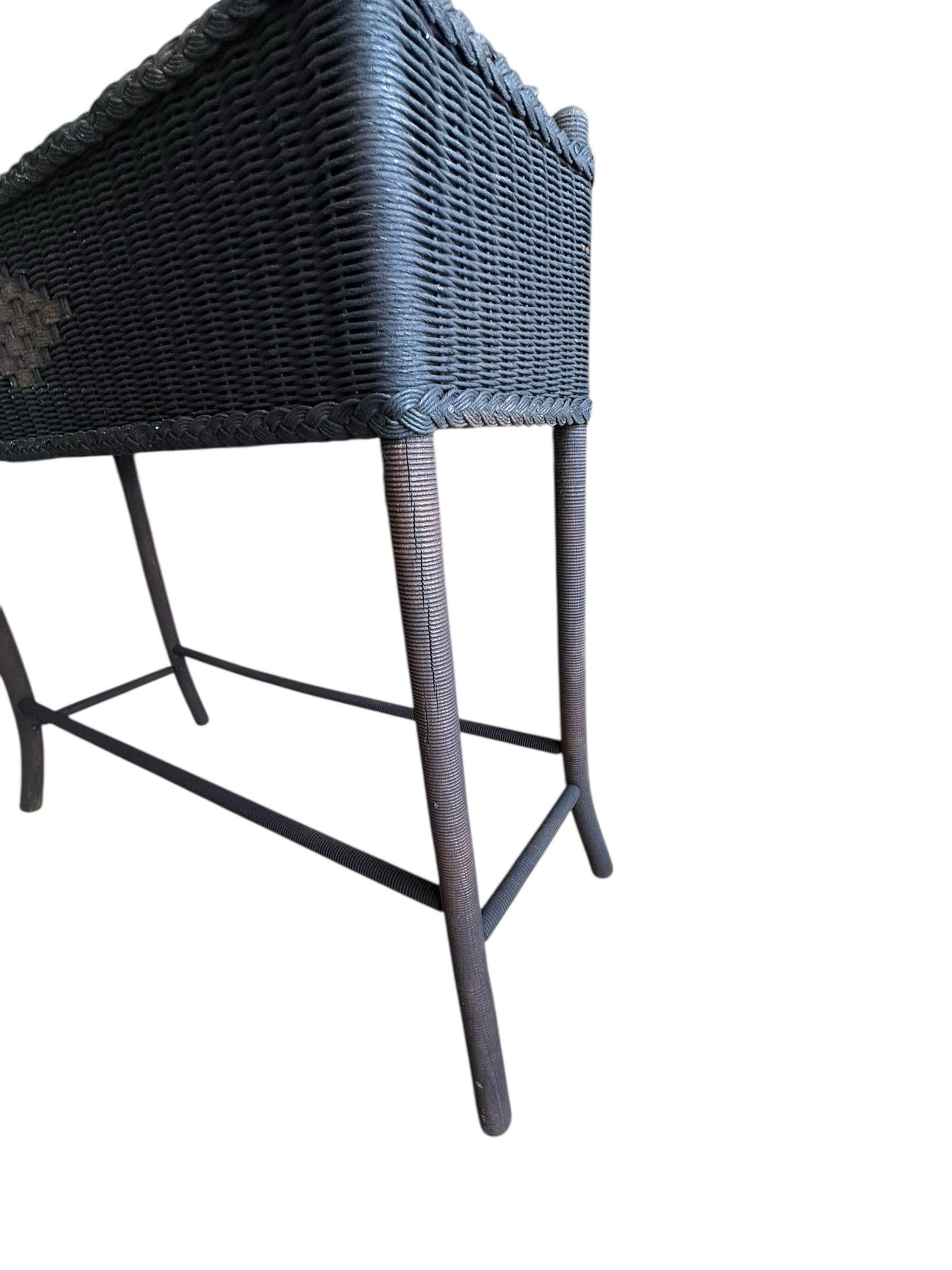 Antique Woven Hemp Plant Stand Wood Turned Spindle Legs - 8