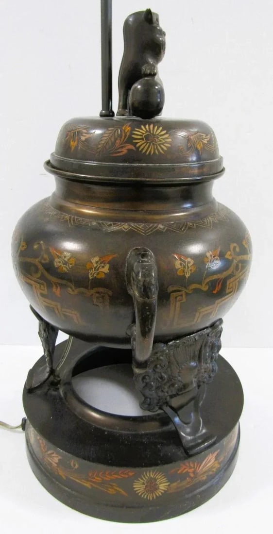 1960s Marbro Bronze Censer Lamps Foo Dogs Elephant Handles Sculpture Table Lamps - a Pair - 16