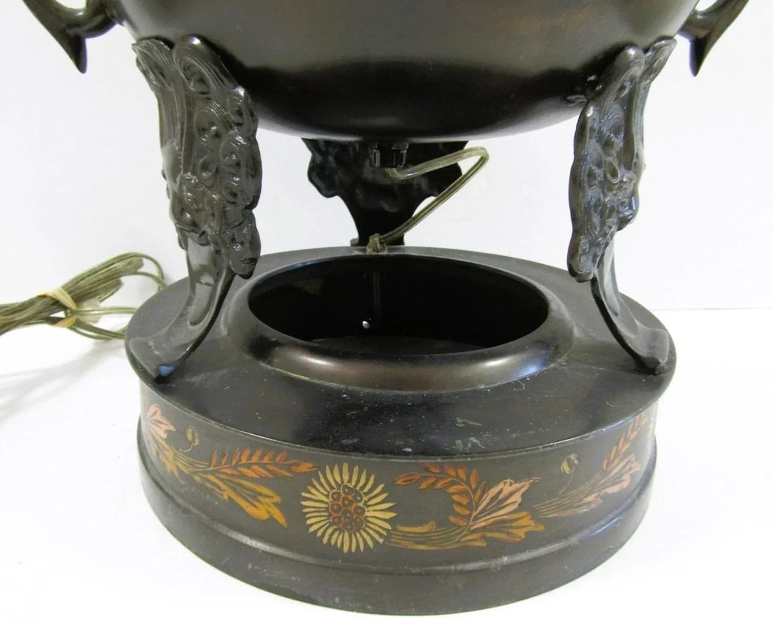 1960s Marbro Bronze Censer Lamps Foo Dogs Elephant Handles Sculpture Table Lamps - a Pair - 4