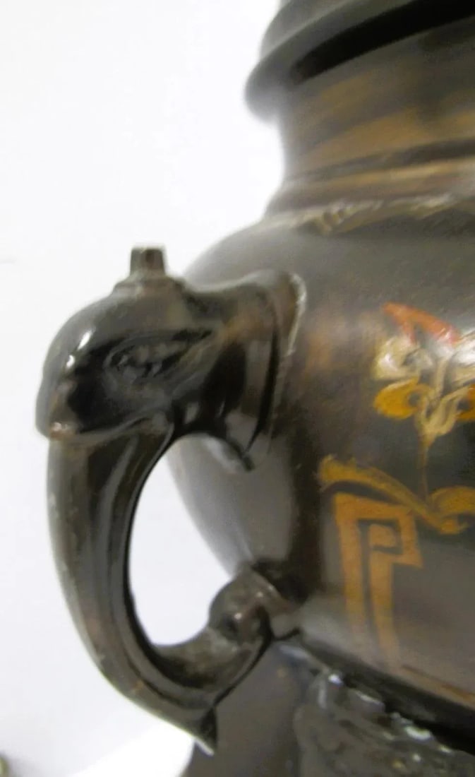 1960s Marbro Bronze Censer Lamps Foo Dogs Elephant Handles Sculpture Table Lamps - a Pair - 6