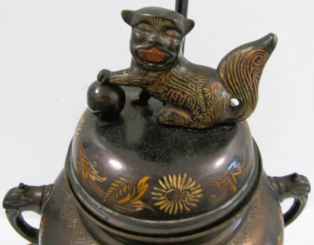 1960s Marbro Bronze Censer Lamps Foo Dogs Elephant Handles Sculpture Table Lamps - a Pair - 7