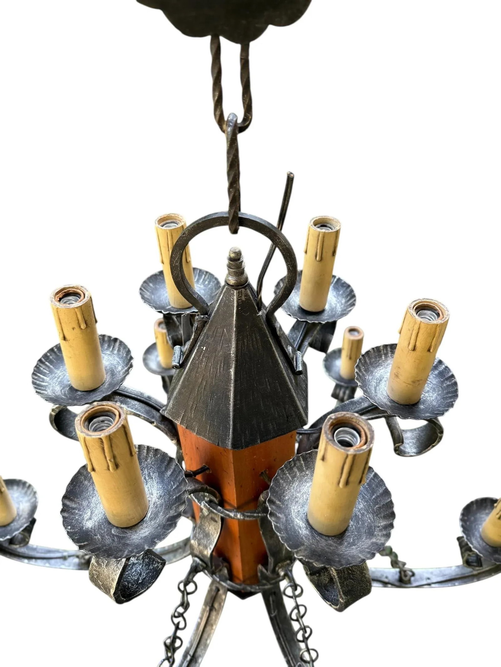 Made in Italy Mediterranean Revival Wrought Iron Style 12 Light Candle Chandelier - 10