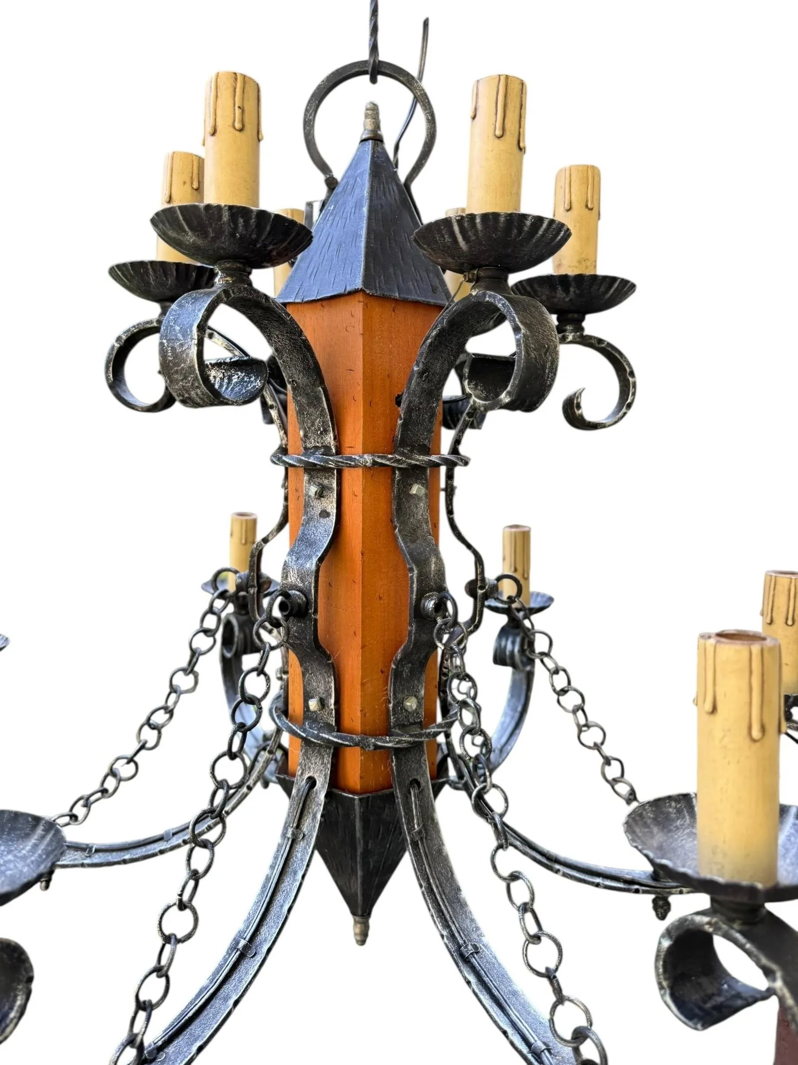 Made in Italy Mediterranean Revival Wrought Iron Style 12 Light Candle Chandelier - 14