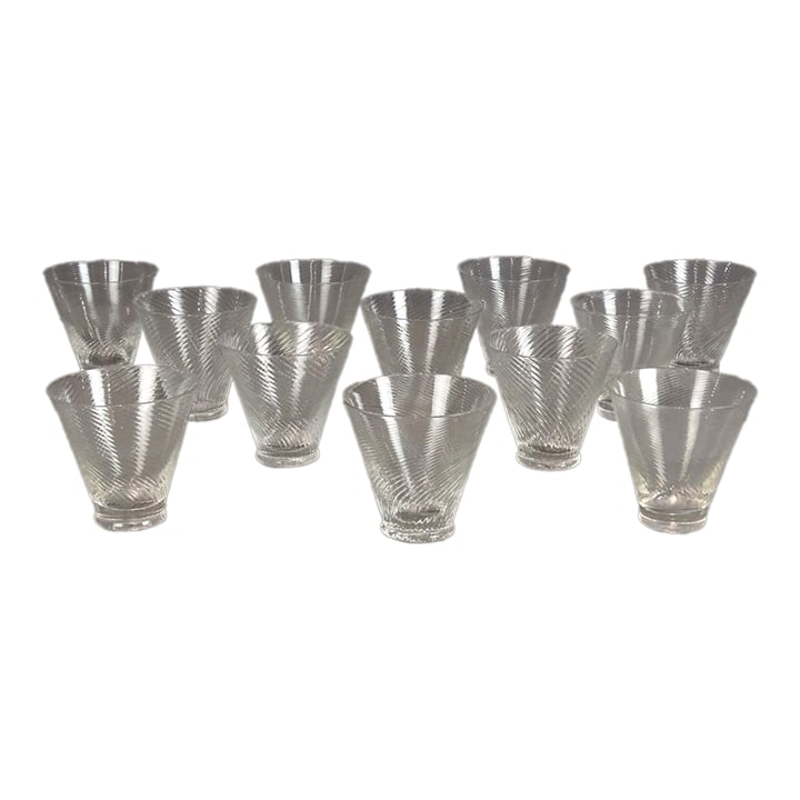 1970s Swirled Cocktail or Water Glasses- Set of 12: Very chic set of continental cocktail or water glass. There are 12. Great to impress your guests with your stylish barware Condition: Alterations: Original Condition Unaltered Imperfections: Some