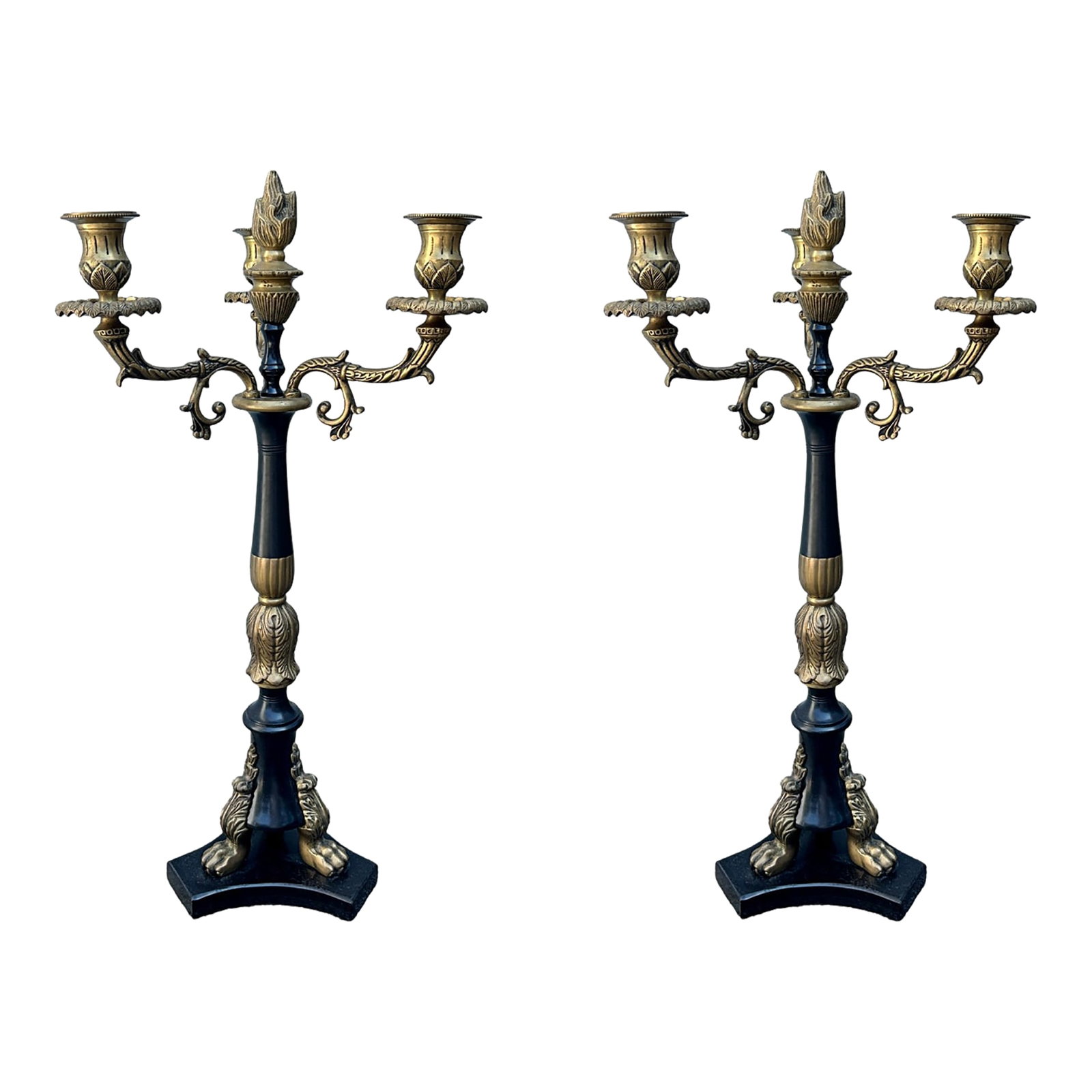 Antique 19th Century French Empire Bronze Lion Paw Candelabras- Set of 2 (1 of 6)