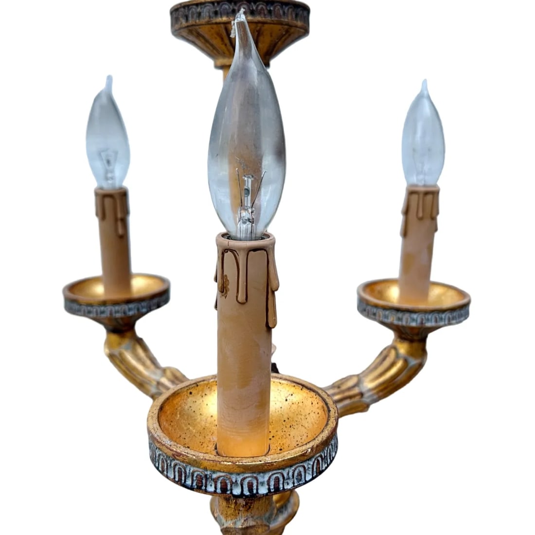 Vintage Bombay French Empire Style Gilt Carved Wood Candelabra Lamps - A Pair - 6