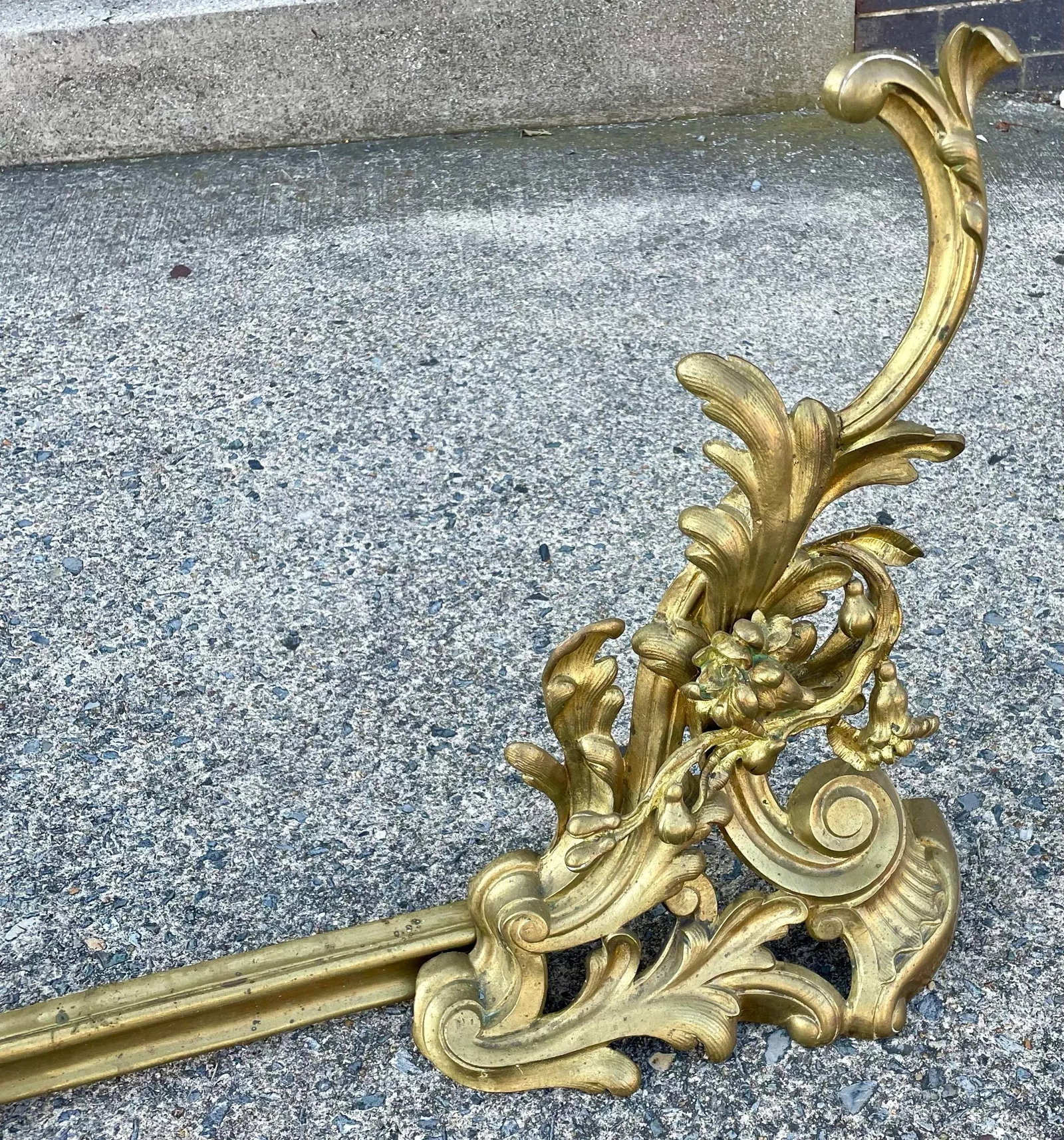 Late 19th Century French Rococo Floral & Swirl Pattern Chenets & Fender 3 PCS Set - 3