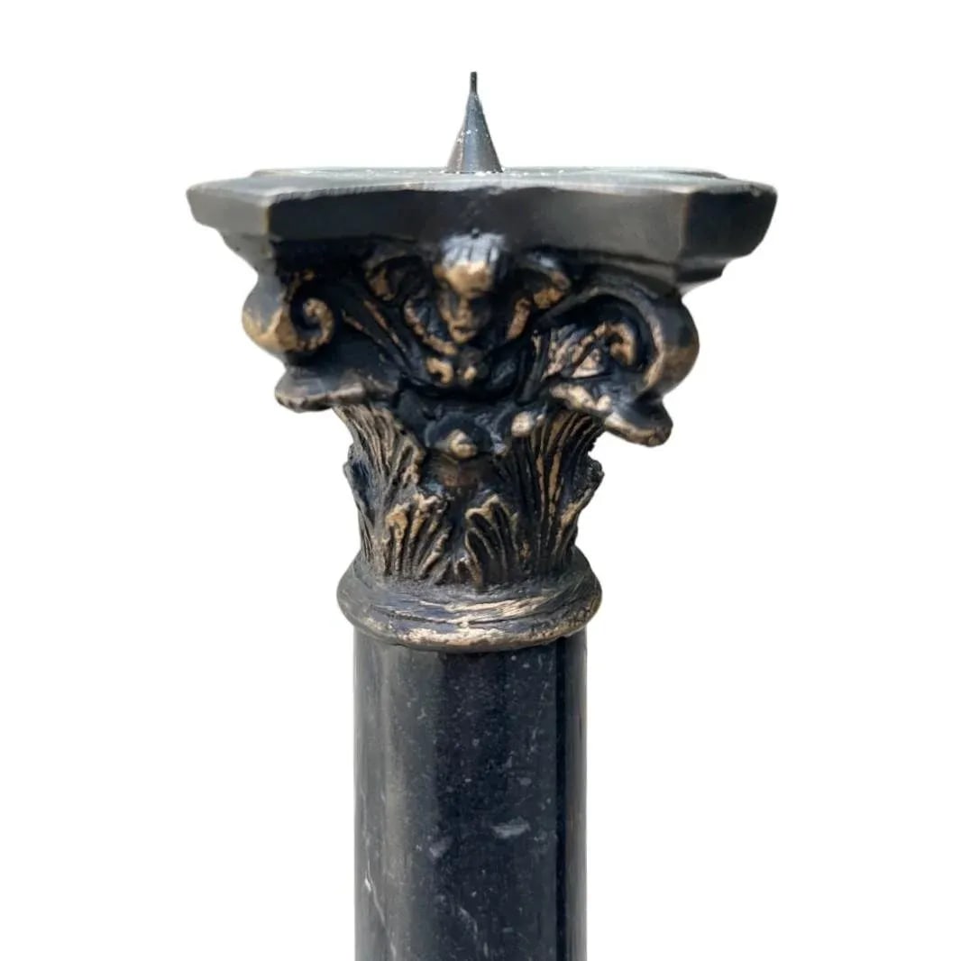 Antique Empire Bronze & Black Marble Lion Paw Pique Candlesticks Candle Holders - 2