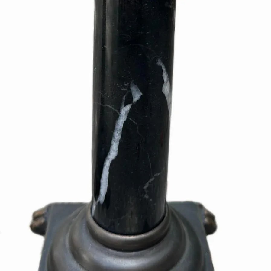 Antique Empire Bronze & Black Marble Lion Paw Pique Candlesticks Candle Holders - 3