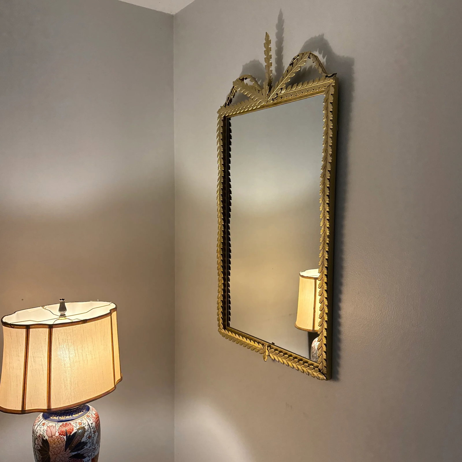 Gold Leaf Mirror Neoclassical Empire Stylized Metal Laurel Leaves - 11