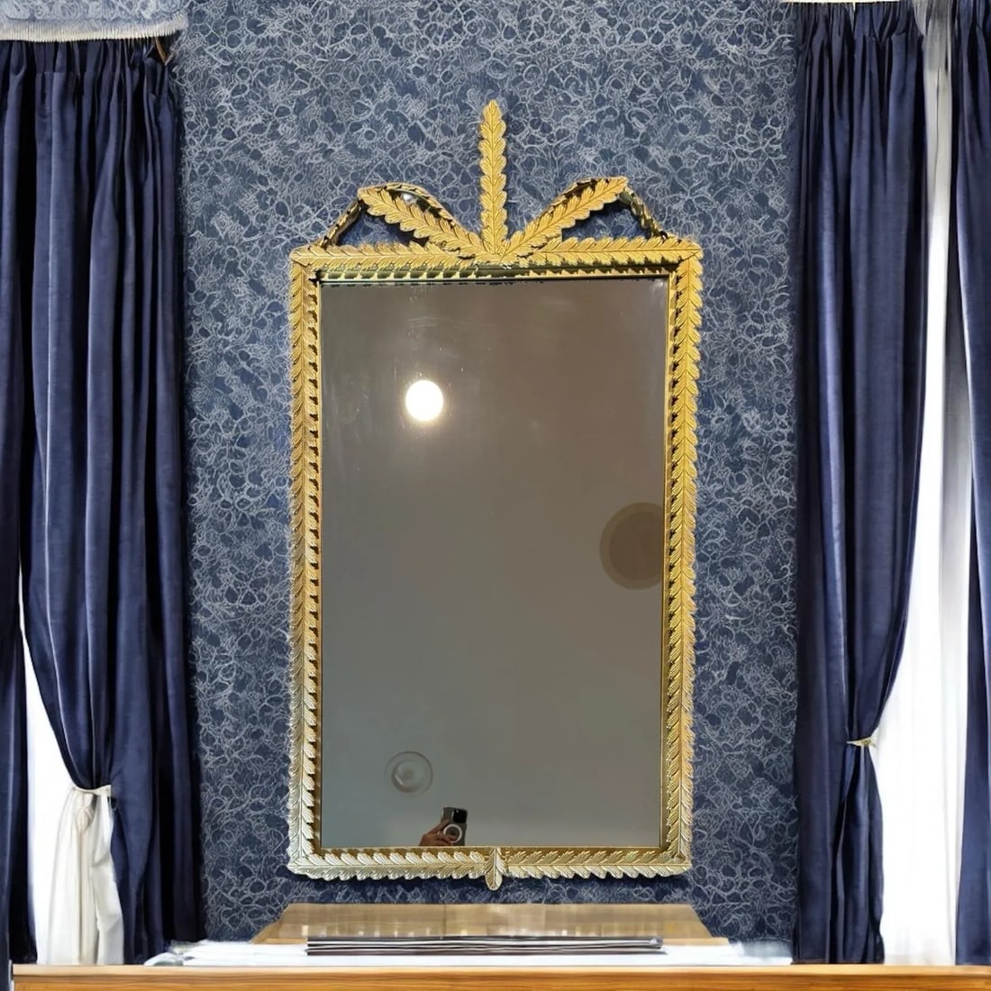 Gold Leaf Mirror Neoclassical Empire Stylized Metal Laurel Leaves - 7