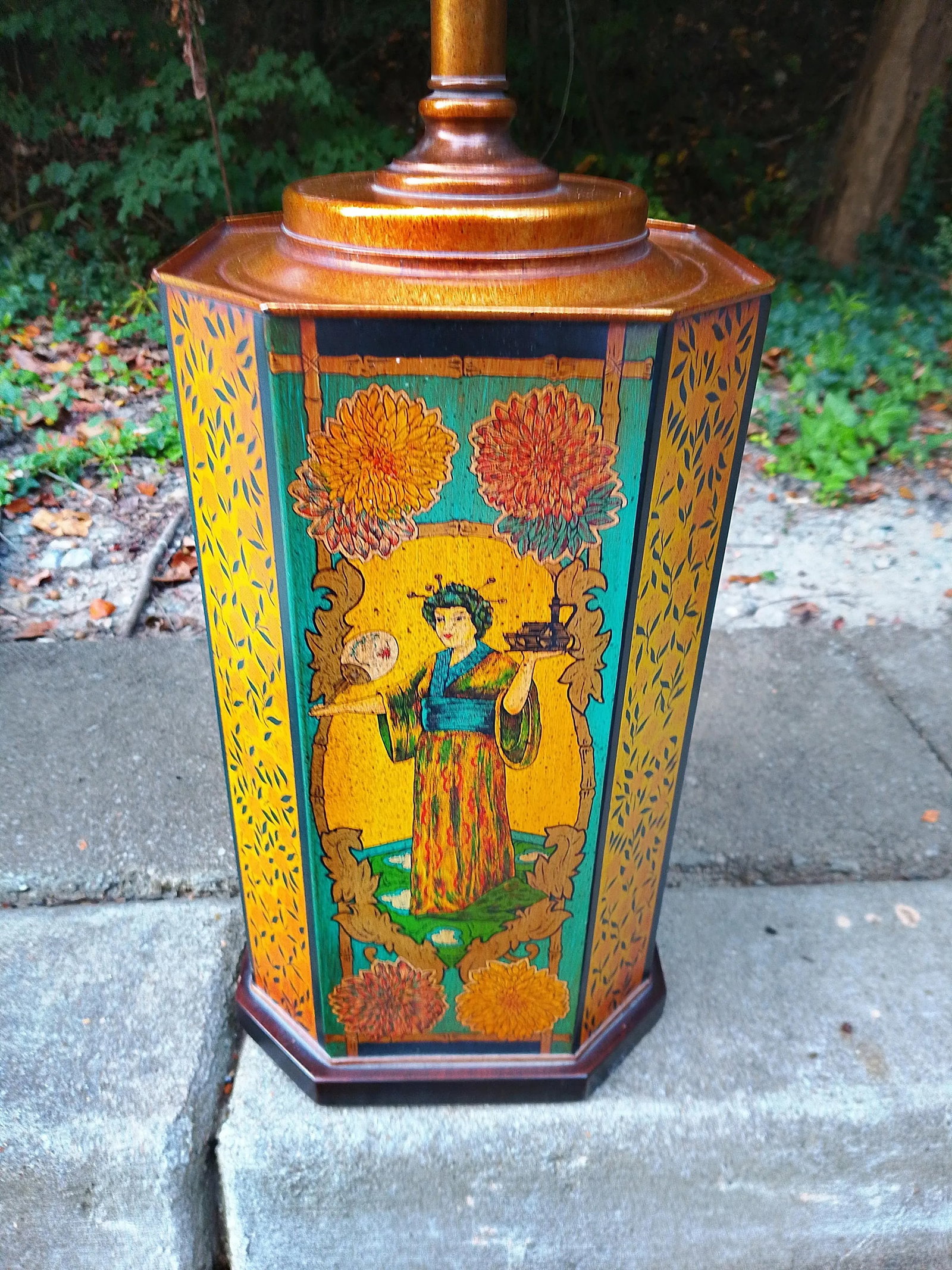 Vintage Frederick Cooper Tin Tea Canister Lamp With Silk Shade - 4