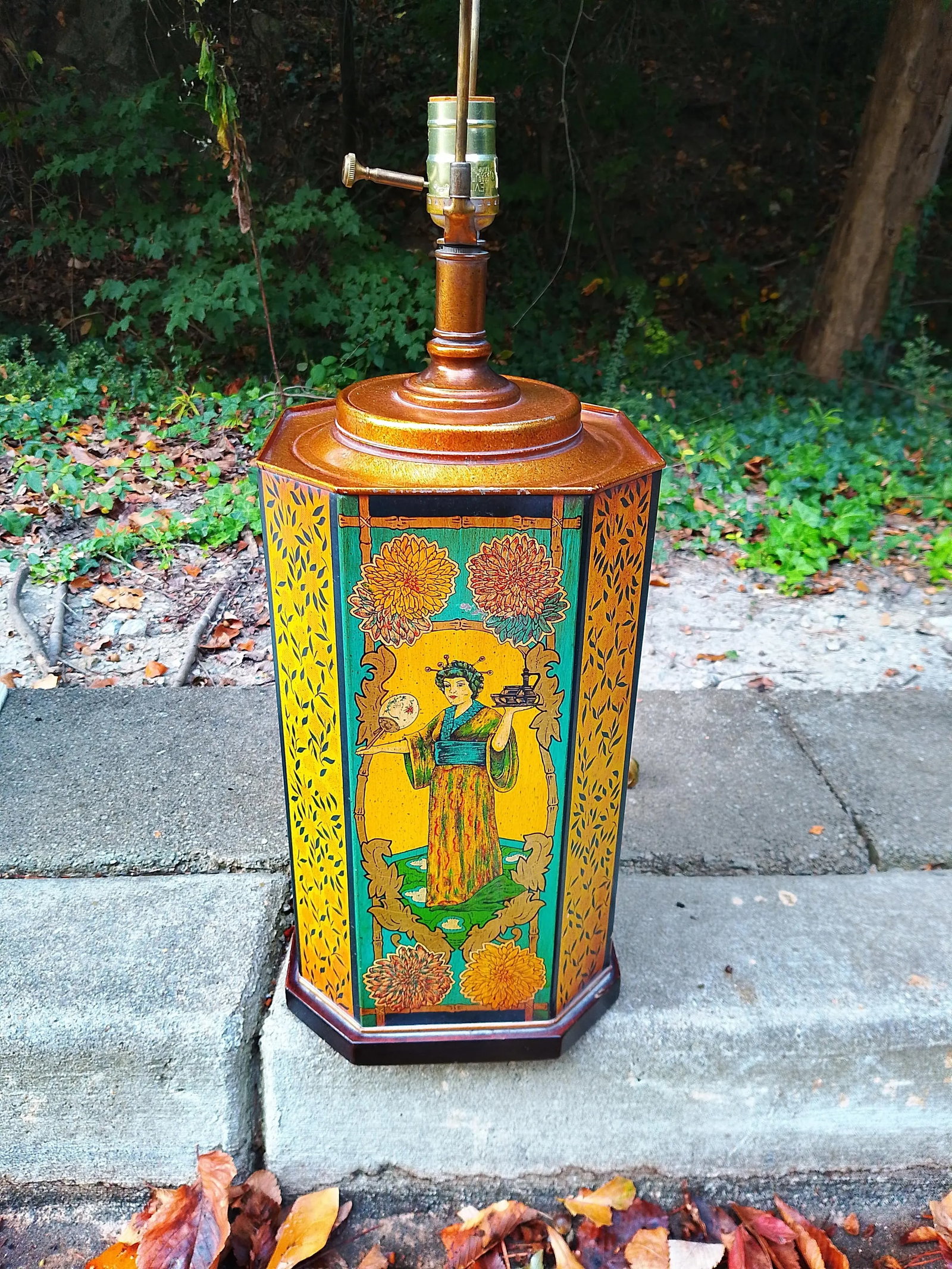 Vintage Frederick Cooper Tin Tea Canister Lamp With Silk Shade - 5