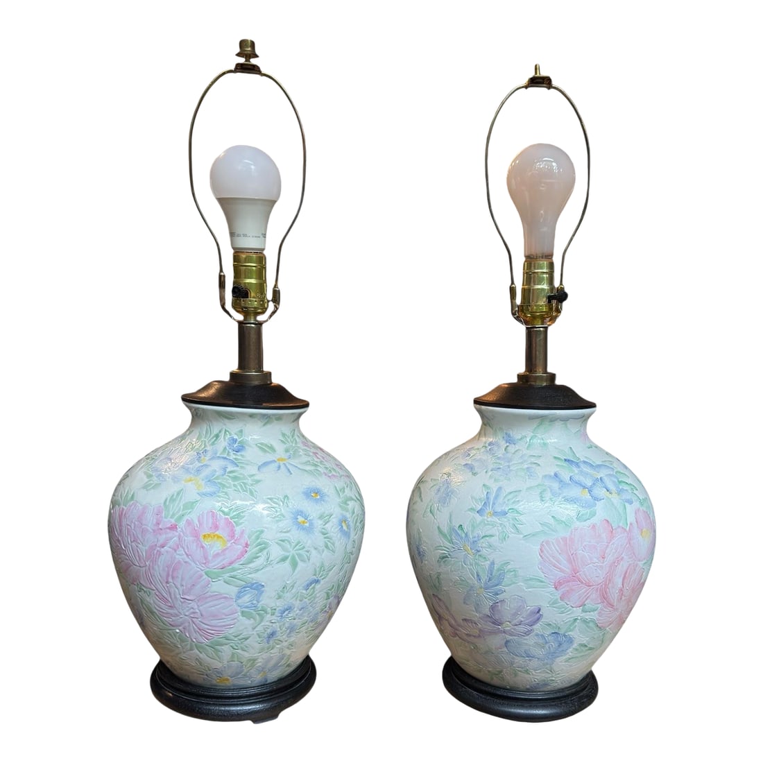 1970s Chinoiserie Table Lamp Ginger Jar Ceramic Floral Painted Famille Rose - 12