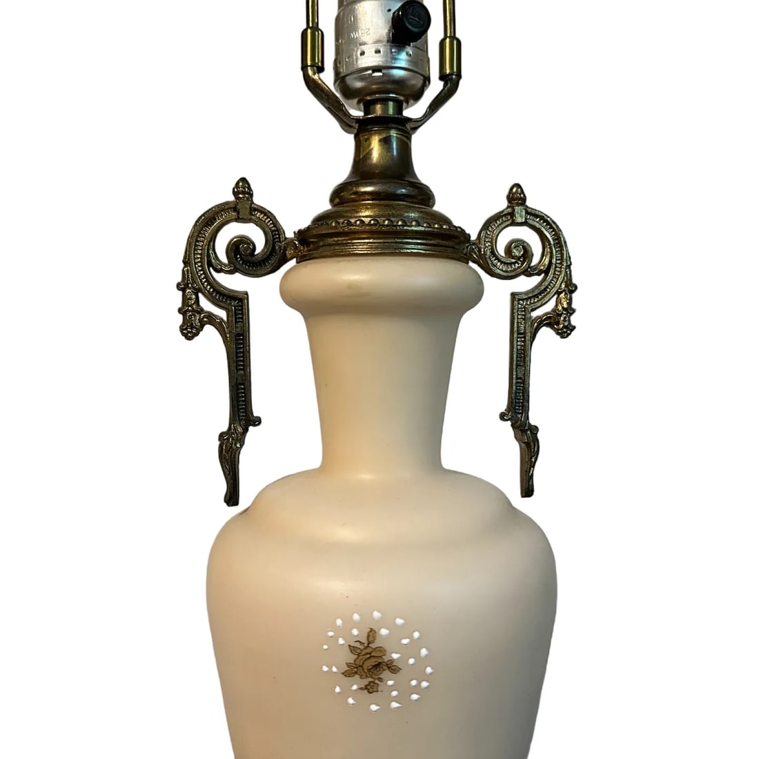 Vintage French Rococo Revival Vase Form Lamps W/Gilt Brass Scrolled Handles - A Pair - 3